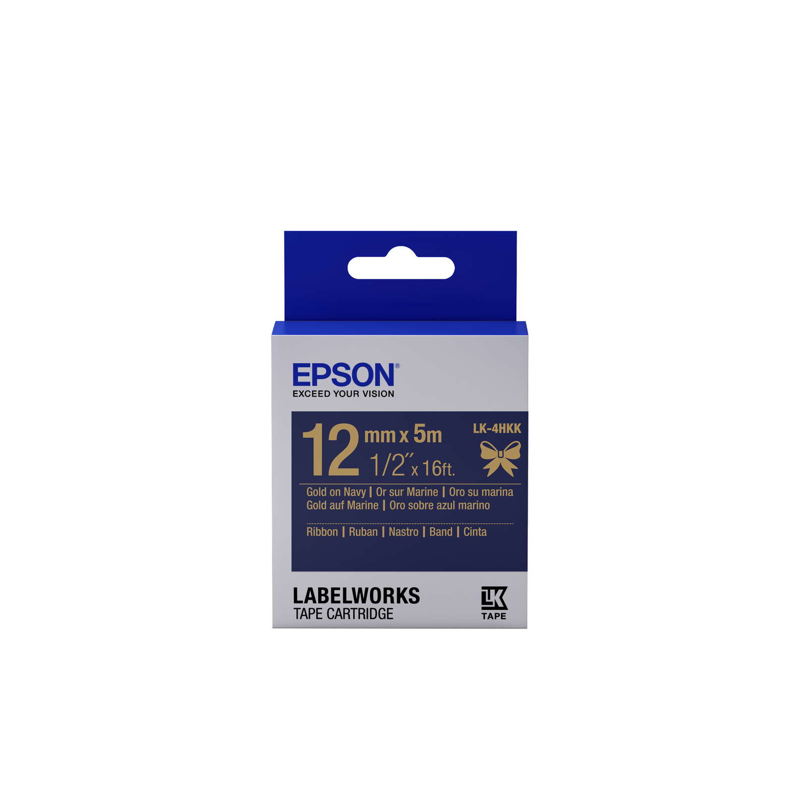 Epson LabelWorks LK-4HKK Silky gold on Navy Blue Roll (1.2 Cm X 5 M) (C53S654002)