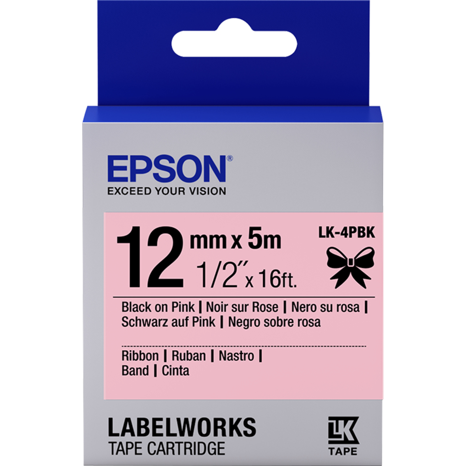 Epson LabelWorks LK-4PBK Silky Black on Pink Roll (1.2 Cm X 5 M)