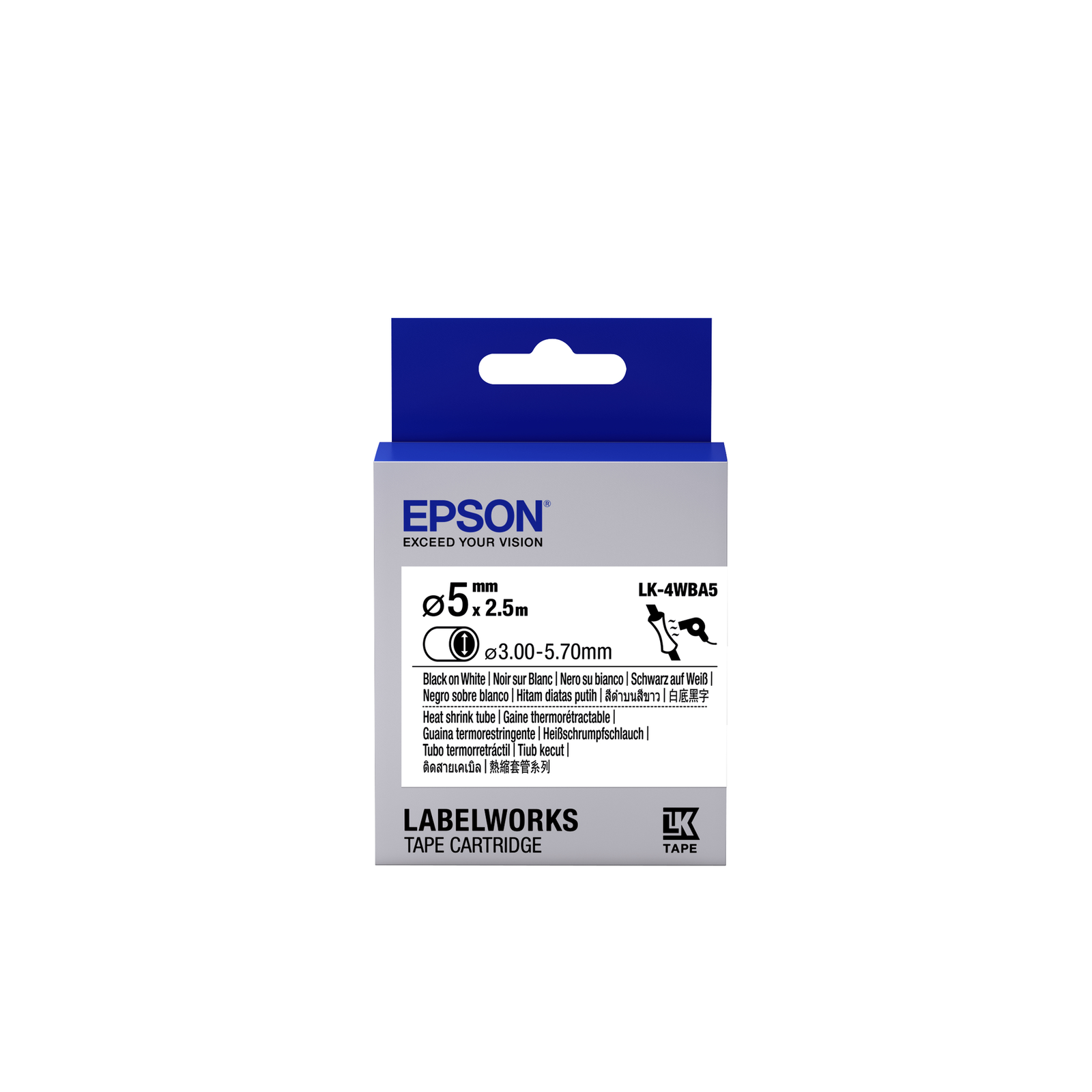 Epson LabelWorks LK-4WBA5 Black on White Roll (0.5 Cm X 2.5 M) (C53S654904)