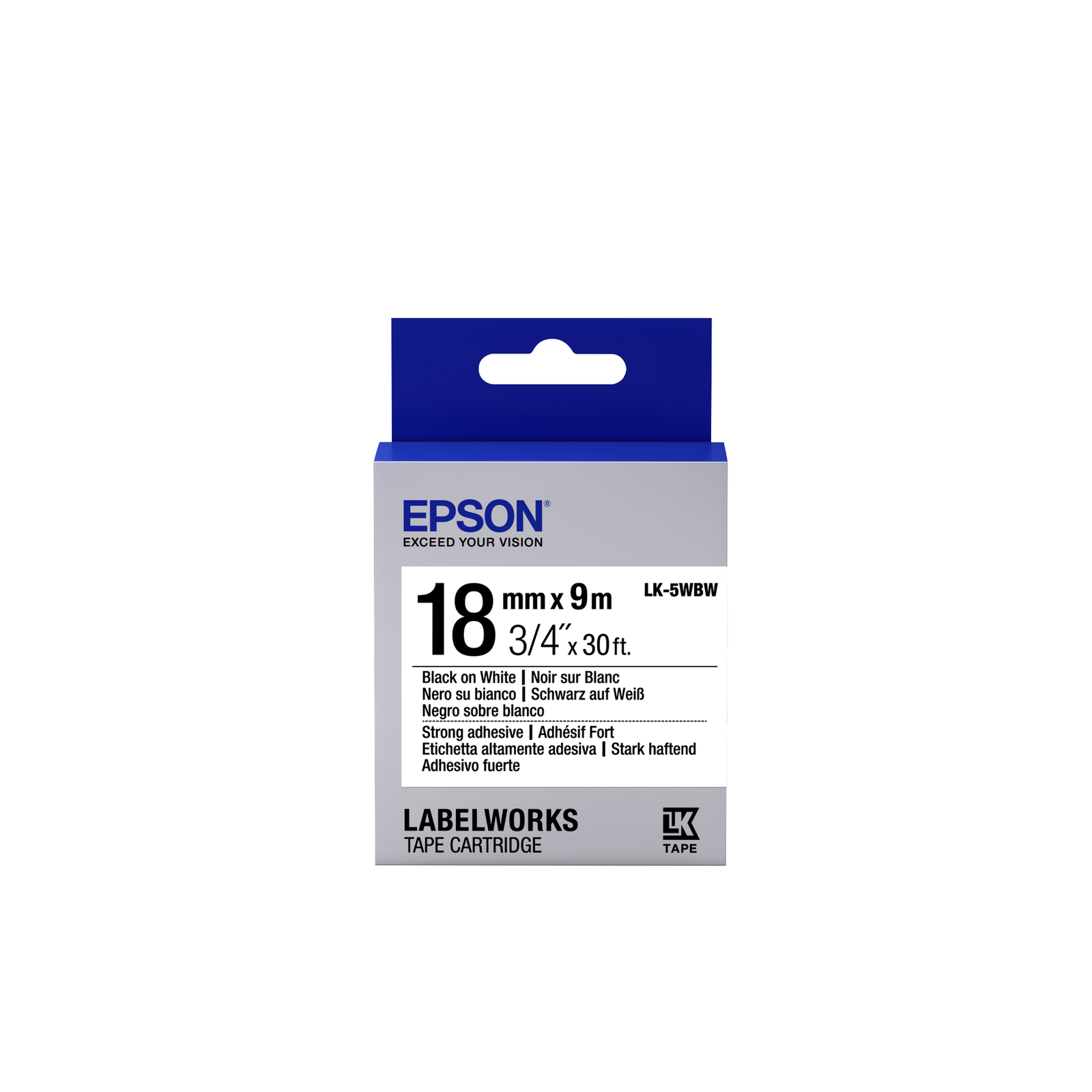 Epson LabelWorks LK-5WBW Strong Adhesive Black on White Roll (1.8 Cm X 9 M) (C53S655012)