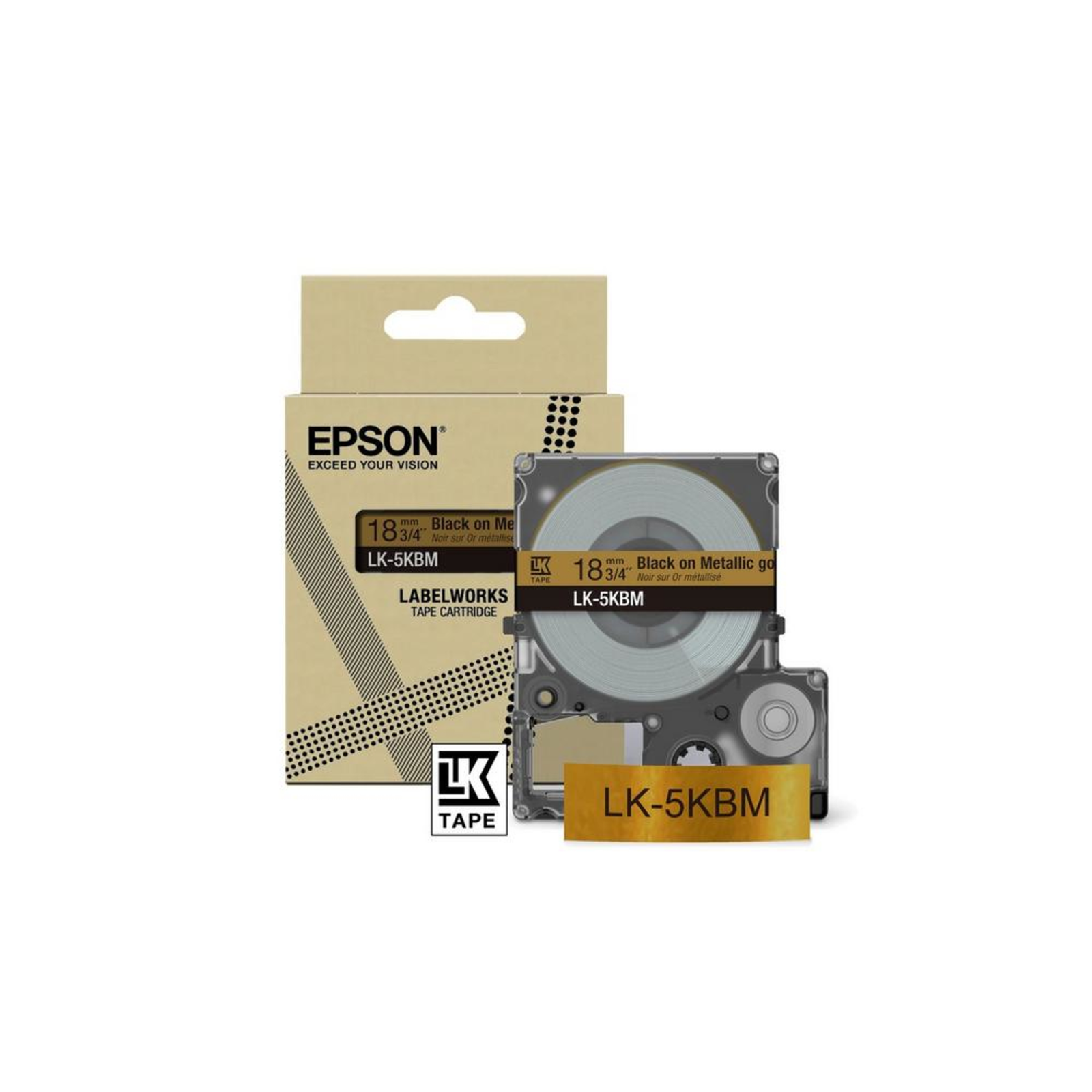Epson LabelWorks LK-5KBM Black on Metallic gold Roll (1.8 Cm X 9 M) (C53S672093)