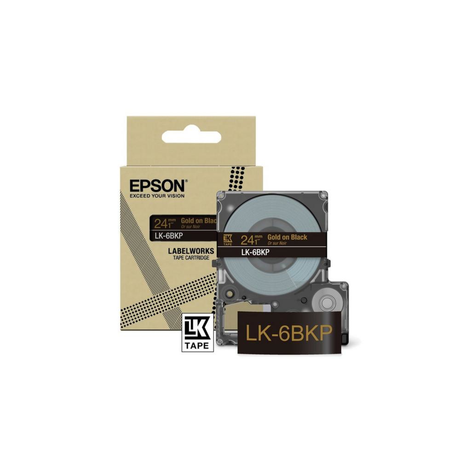 Epson LabelWorks LK-6BKP Metallic gold on Black Roll (2.4 Cm X 9 M) (C53S672096)