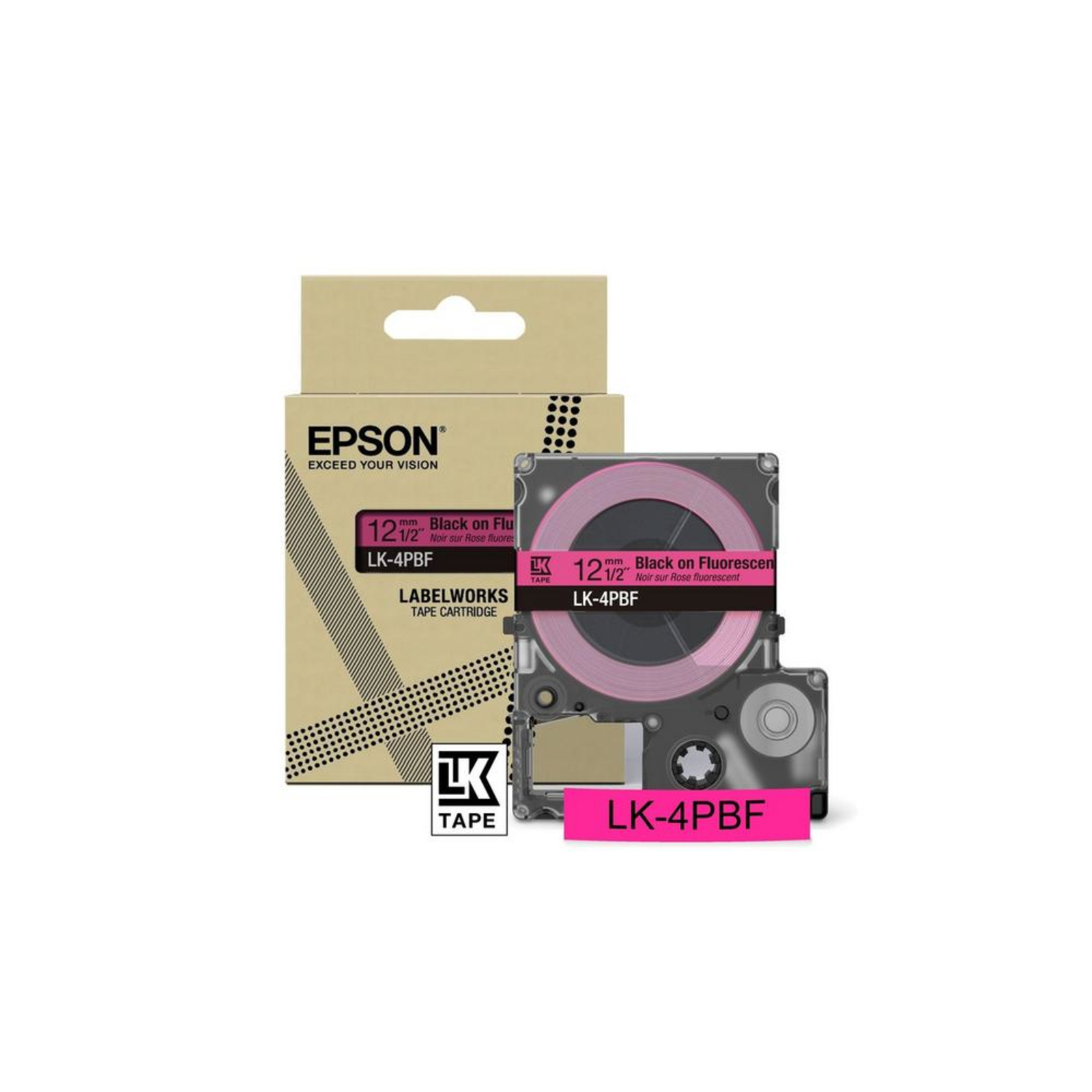 Epson LabelWorks LK-4PBF Black on Fluorescent Roll (1.2 Cm X 5 M) (C53S672100)