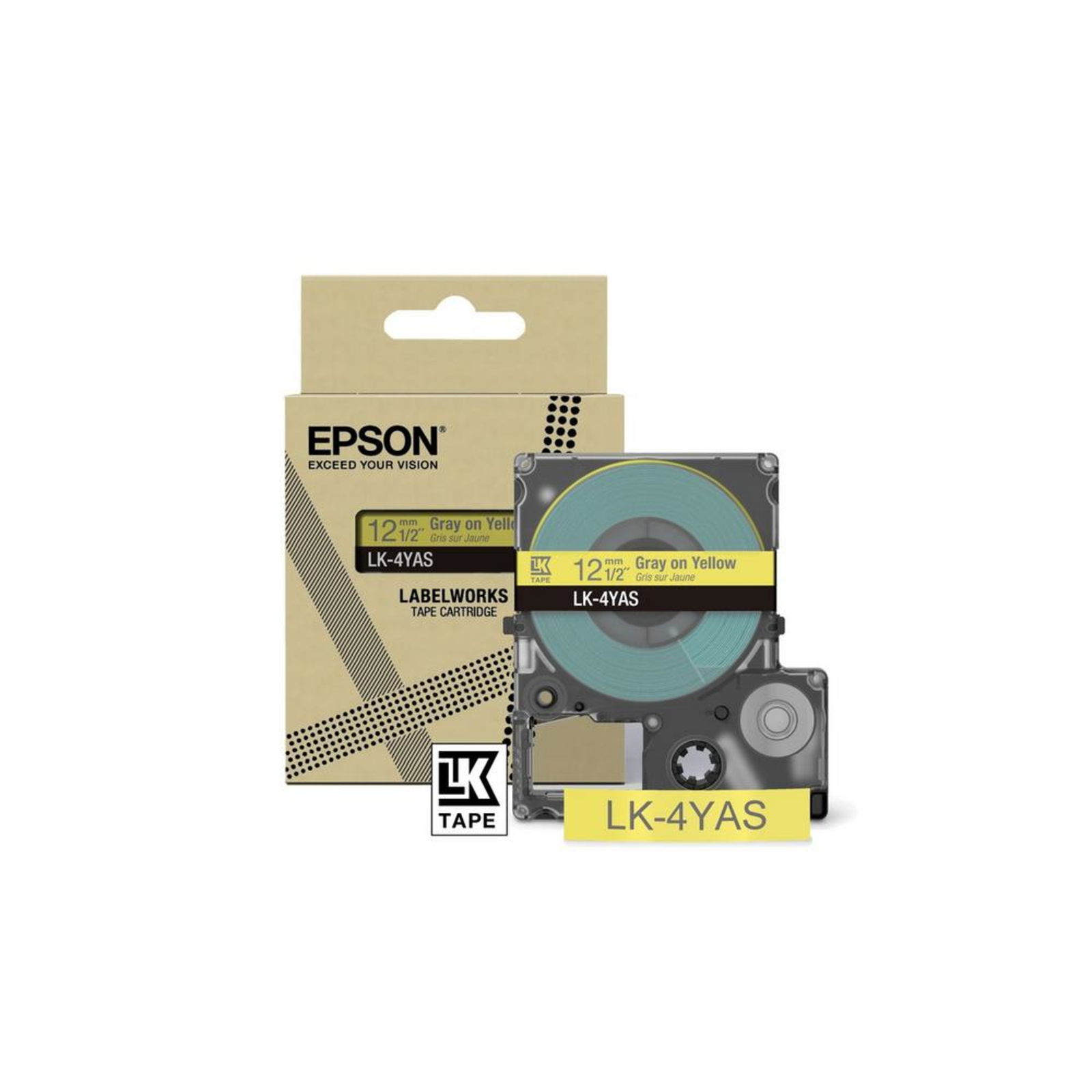 Epson LabelWorks LK-4YAS Grey on Yellow Roll (1.2 Cm X 8 M) (C53S672104)