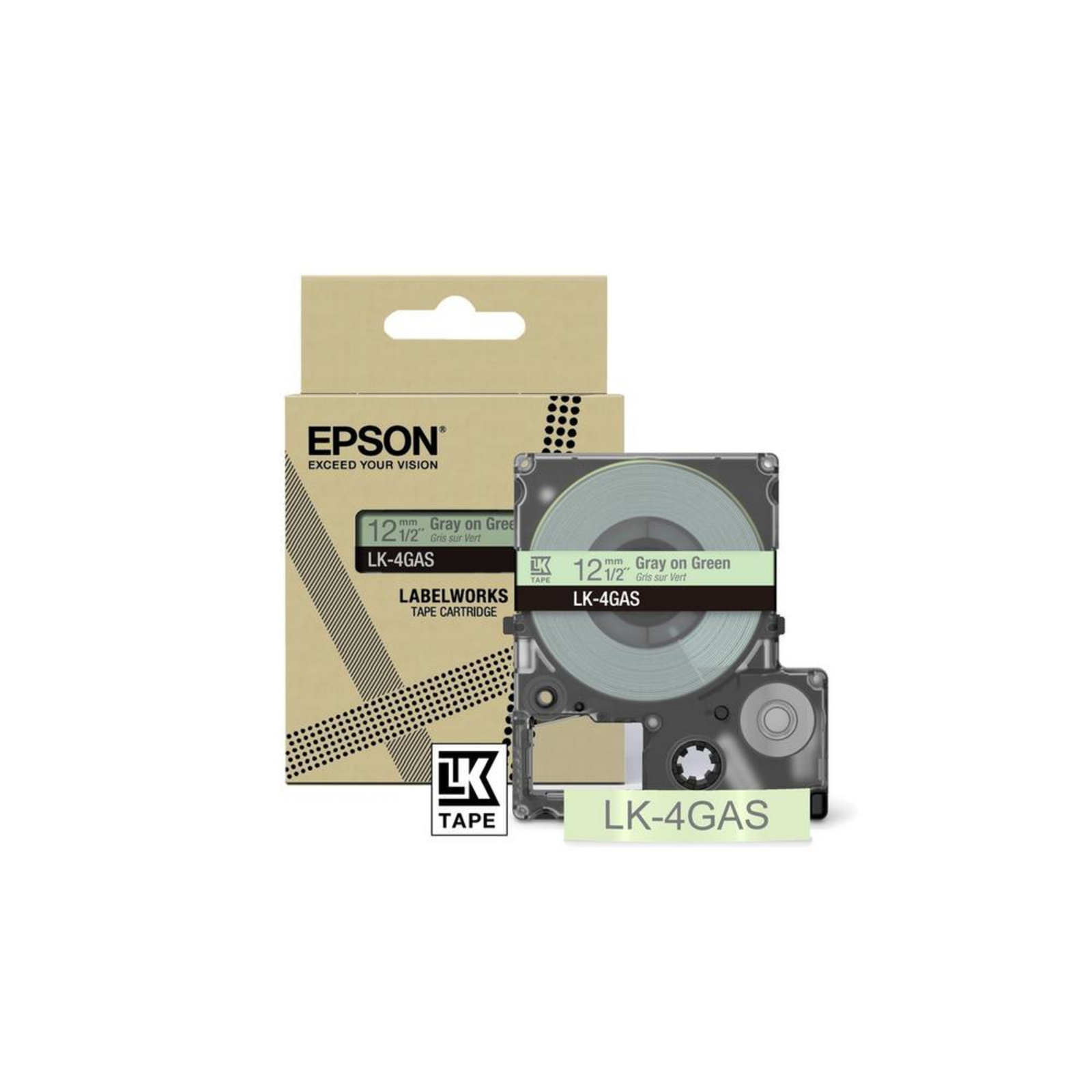 Epson LabelWorks LK-4GAS Grey on Green Roll (1.2 Cm X 8 M)