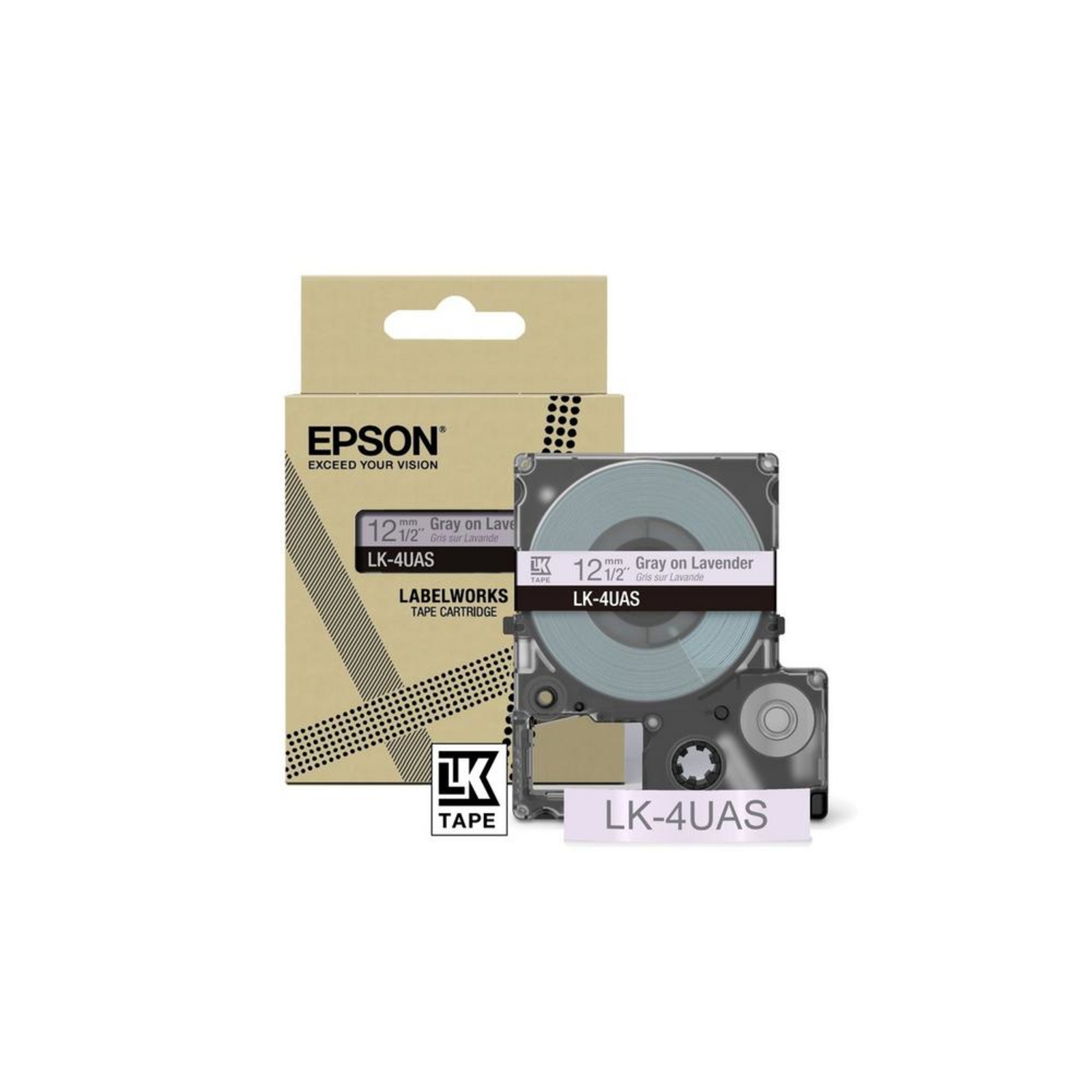 Epson LabelWorks LK-4UAS Grey on Lavender Roll (1.2 Cm X 8 M)