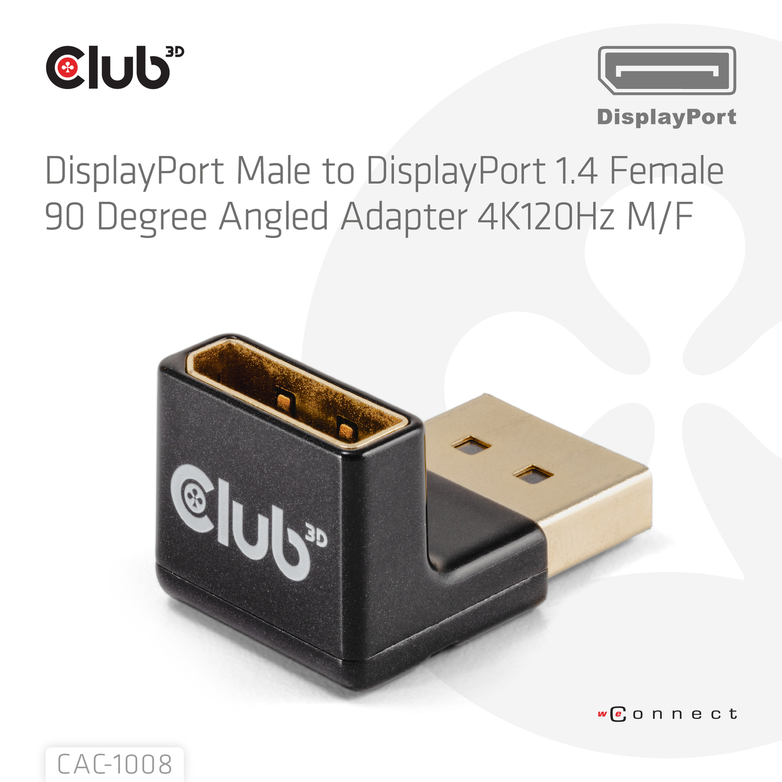 Club 3D DISPLAYPORT MALE to DISPLAYPORT 1.4 FEMALE 90 DEGREE ANGLED ADAPTER 4K120HZ M/F Adapter