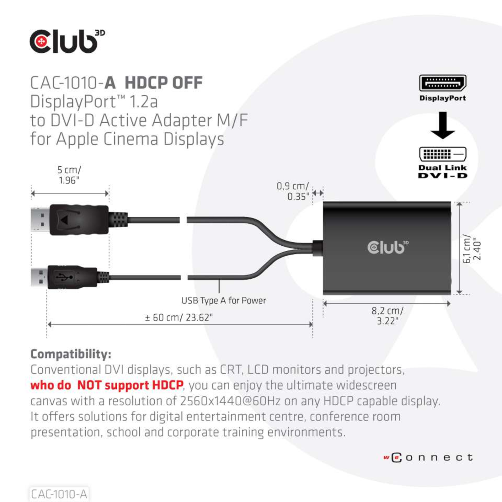 Club 3D DisplayPort DVI Adapter 60cm
