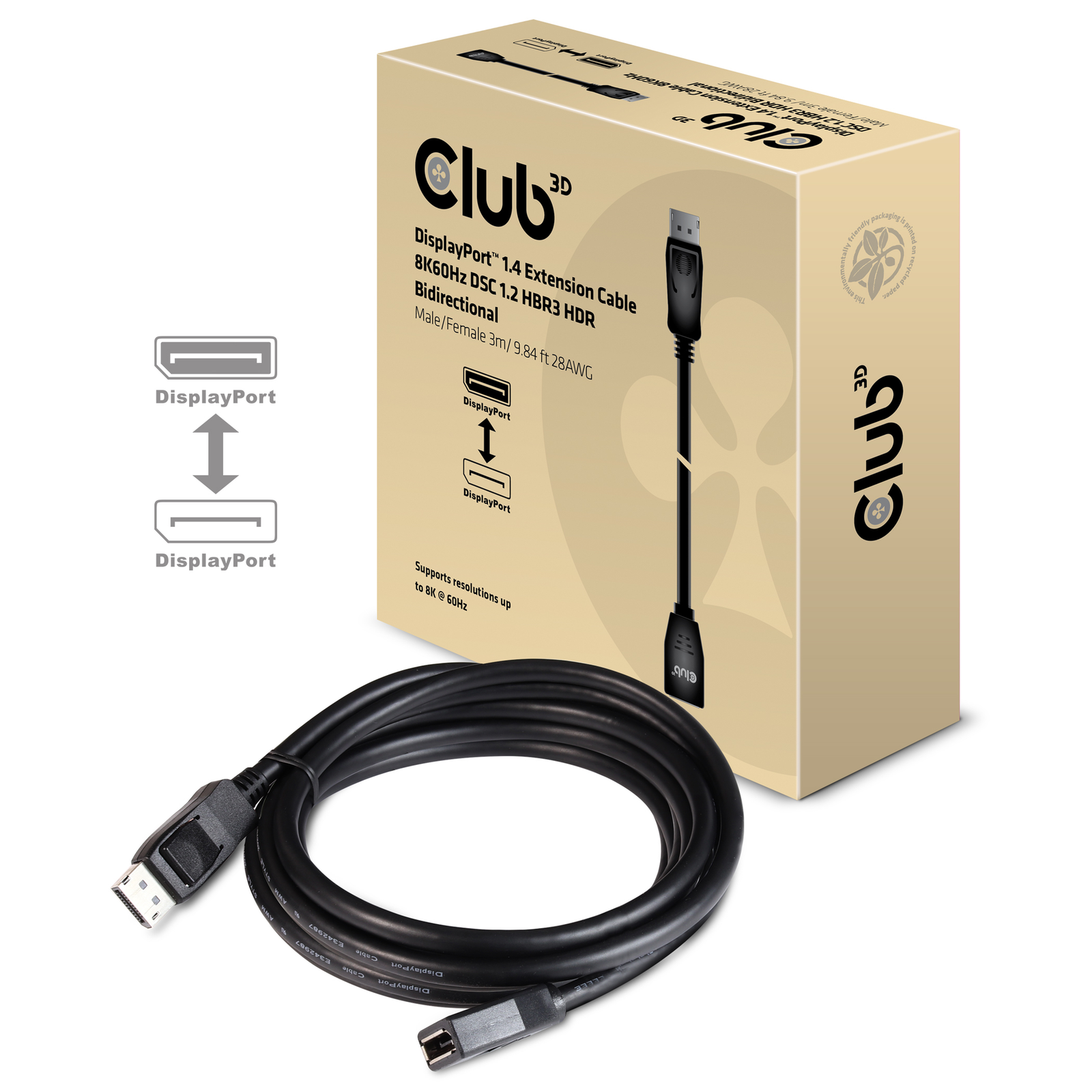 Club 3D 20 Pin Display Port Female to 20 Pin Display Port Male 3 M