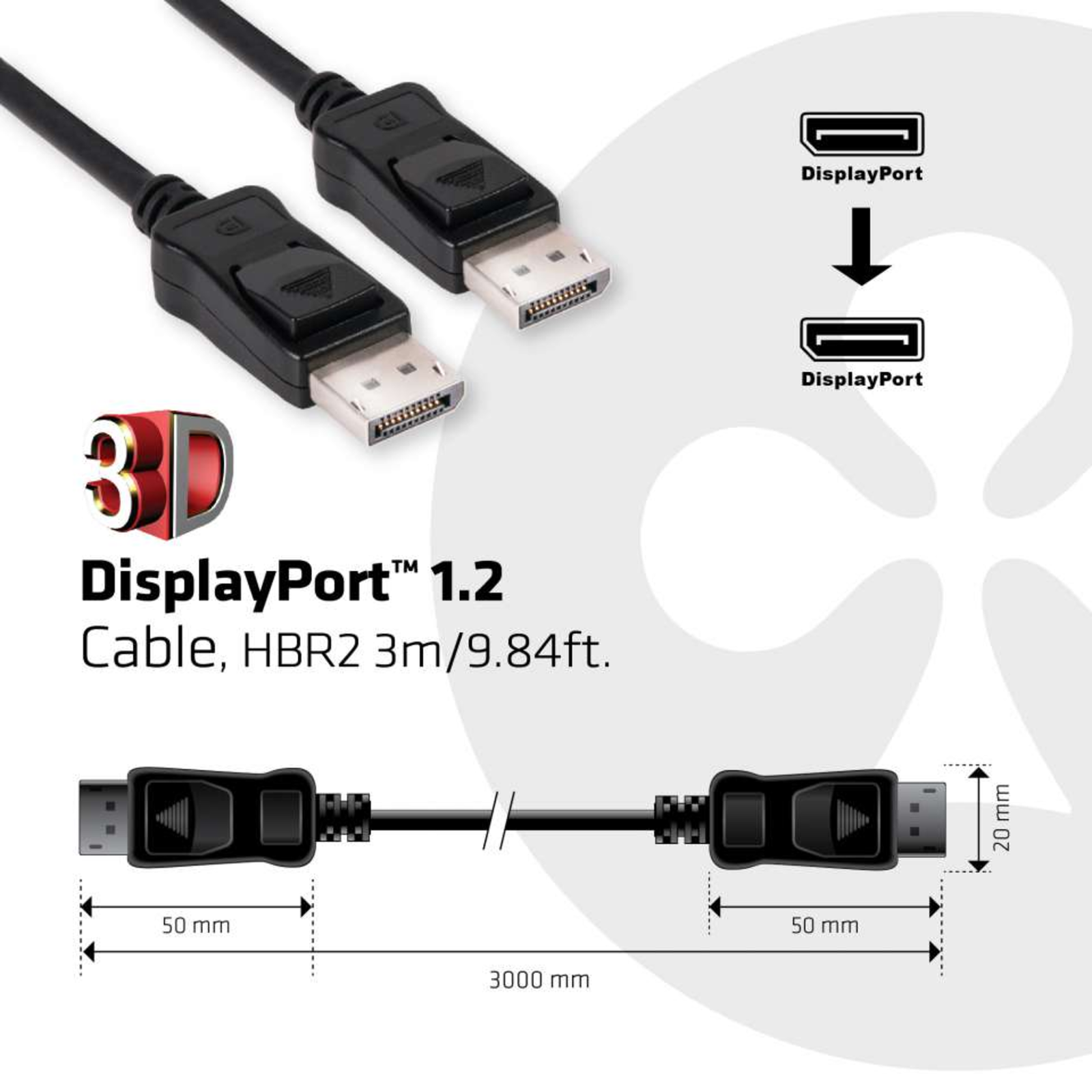 Club 3D Display Port 1.2 4K Cable 3 Meter