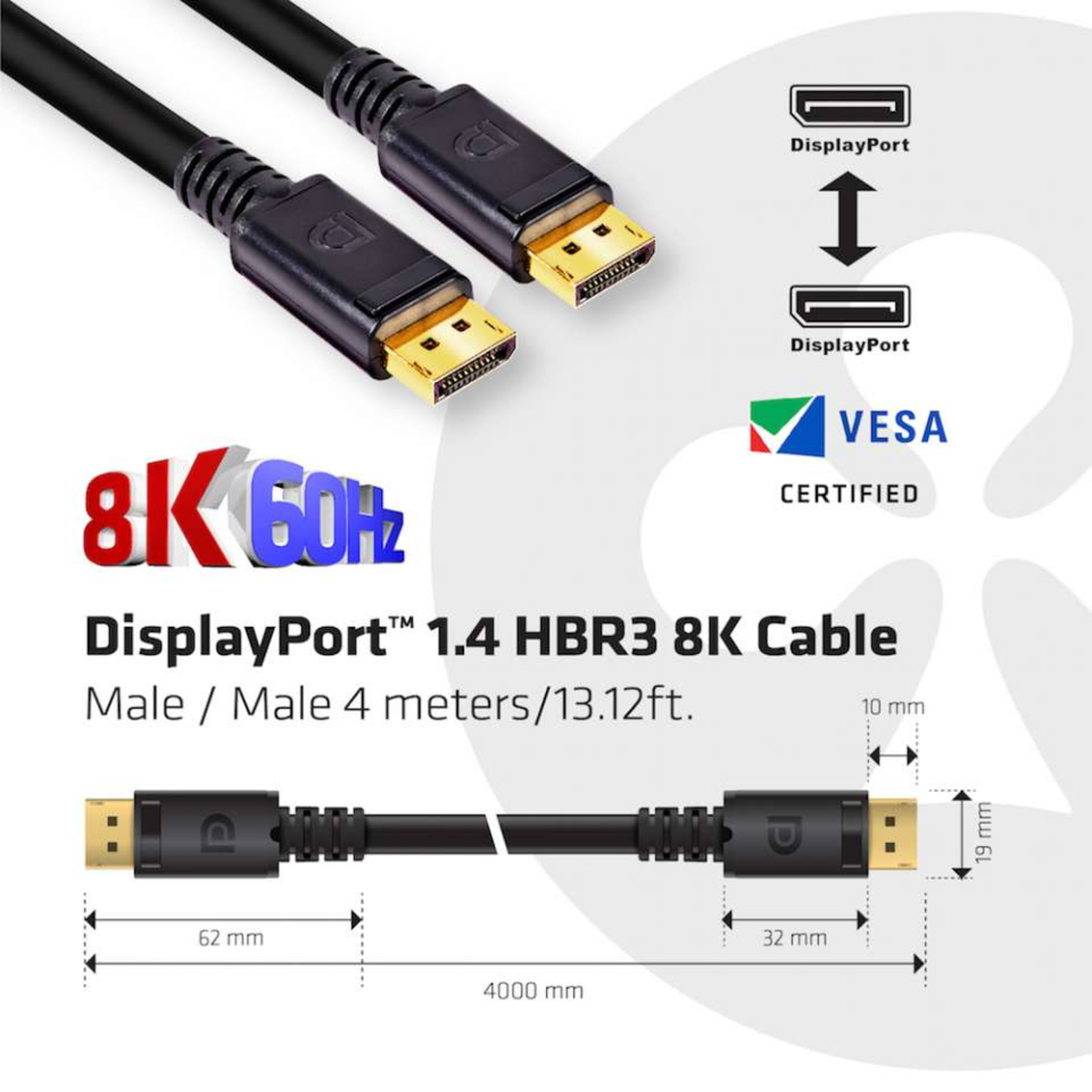 Club 3D 20 Pin Display Port Male to 20 Pin Display Port Male 4 M Black