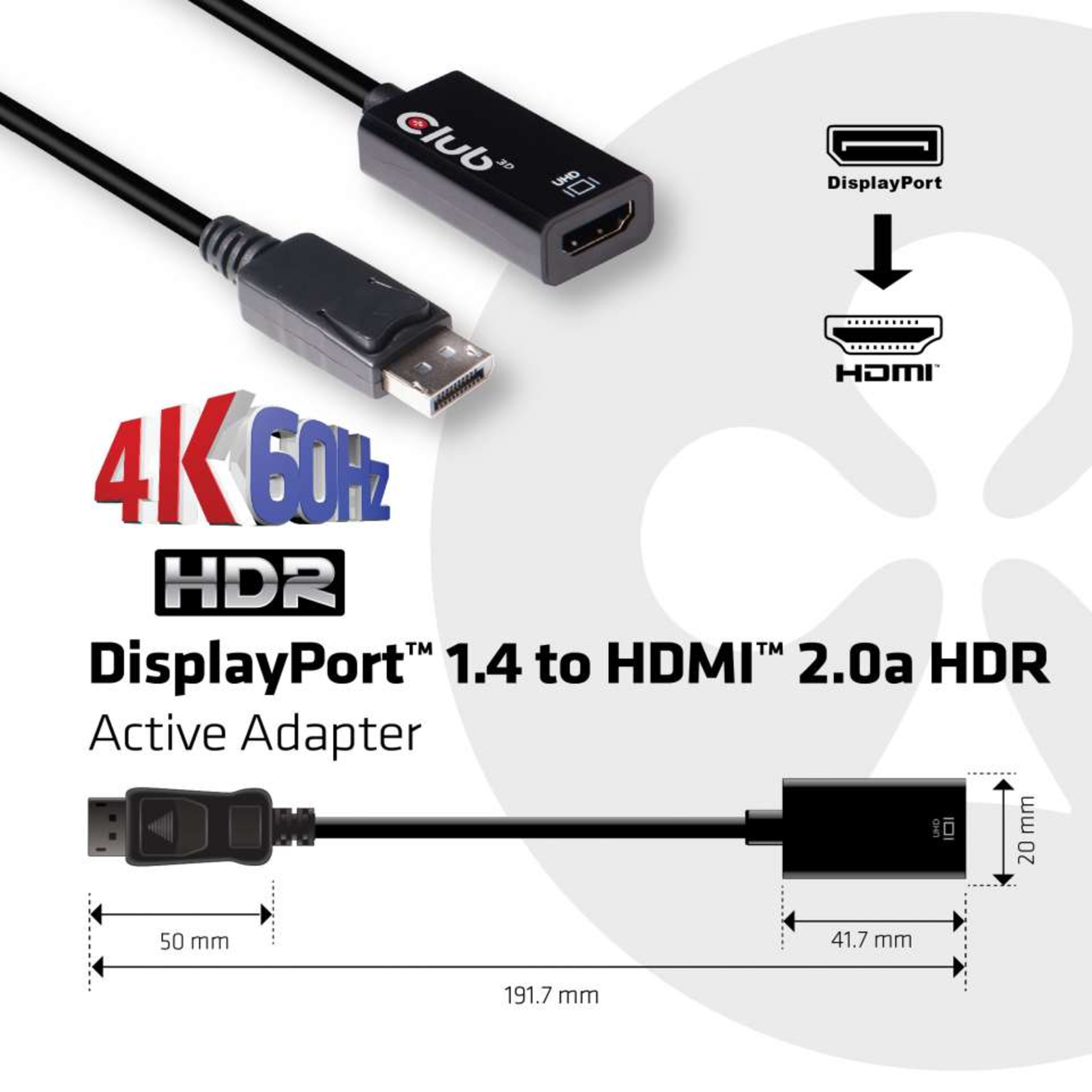 Club 3D Display Port to HDMI 2.0a HDR 4K60Hz