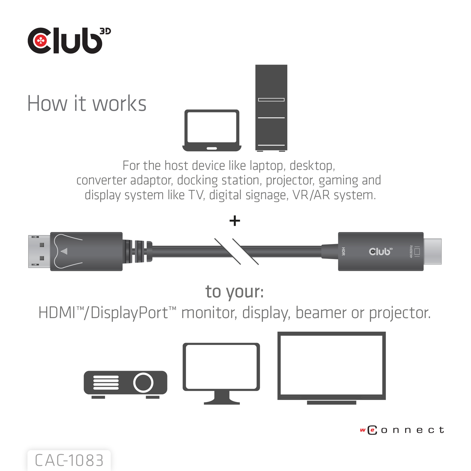 Club3D CAC-1083 DisplayPort to HDMI 2m 4K60Hz 4K60Hz