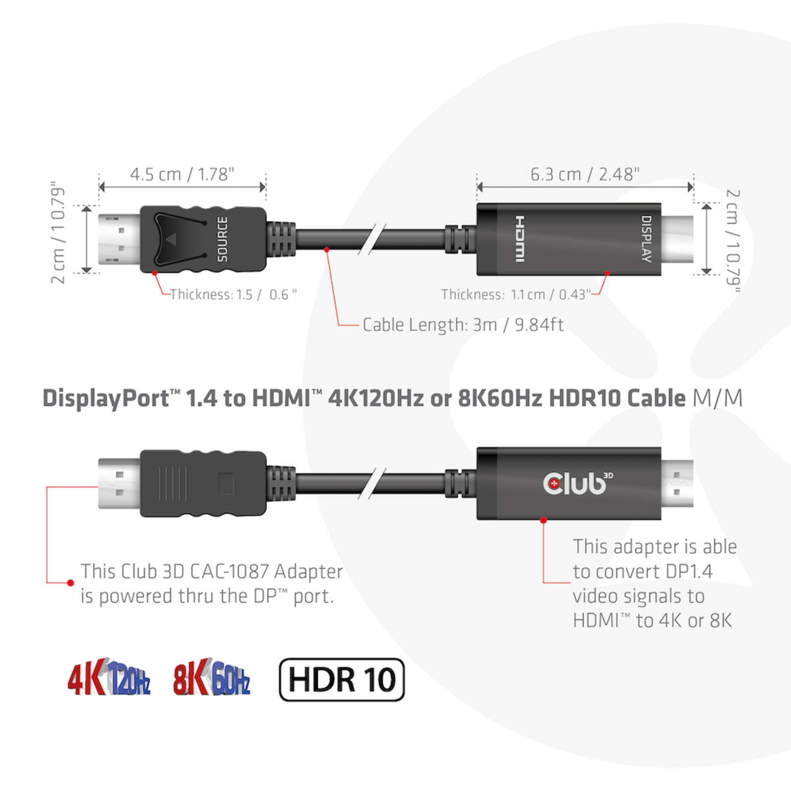 Club 3D Videoadapter Cable 3m HDMI