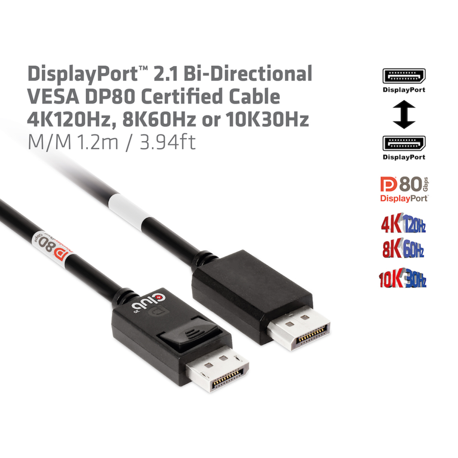Club 3D DisplayPort Cable 1.2m