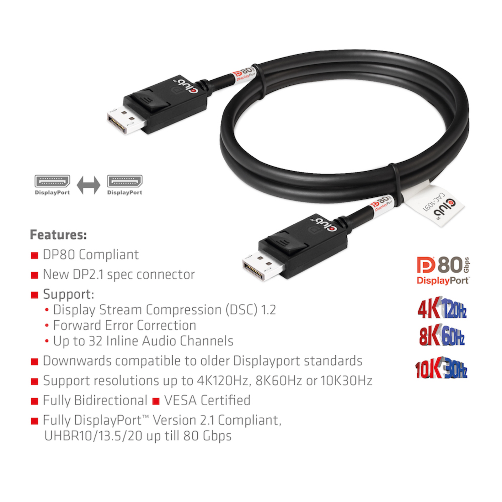 Club 3D DisplayPort Cable 1.2m