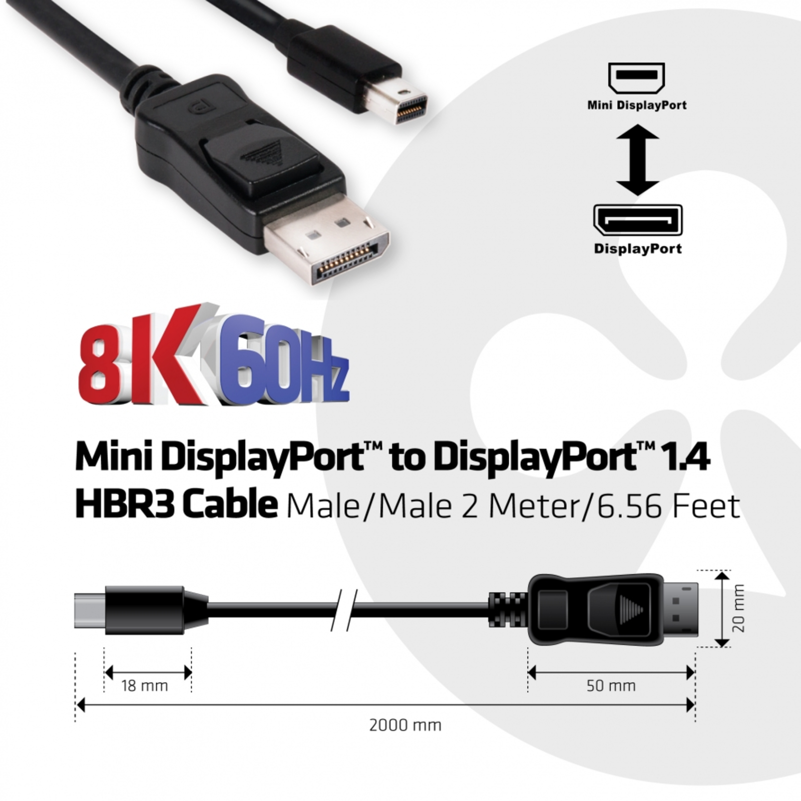 Club 3D Mini DP 1.4 to Display Port 1.4 2m 8K60Hz