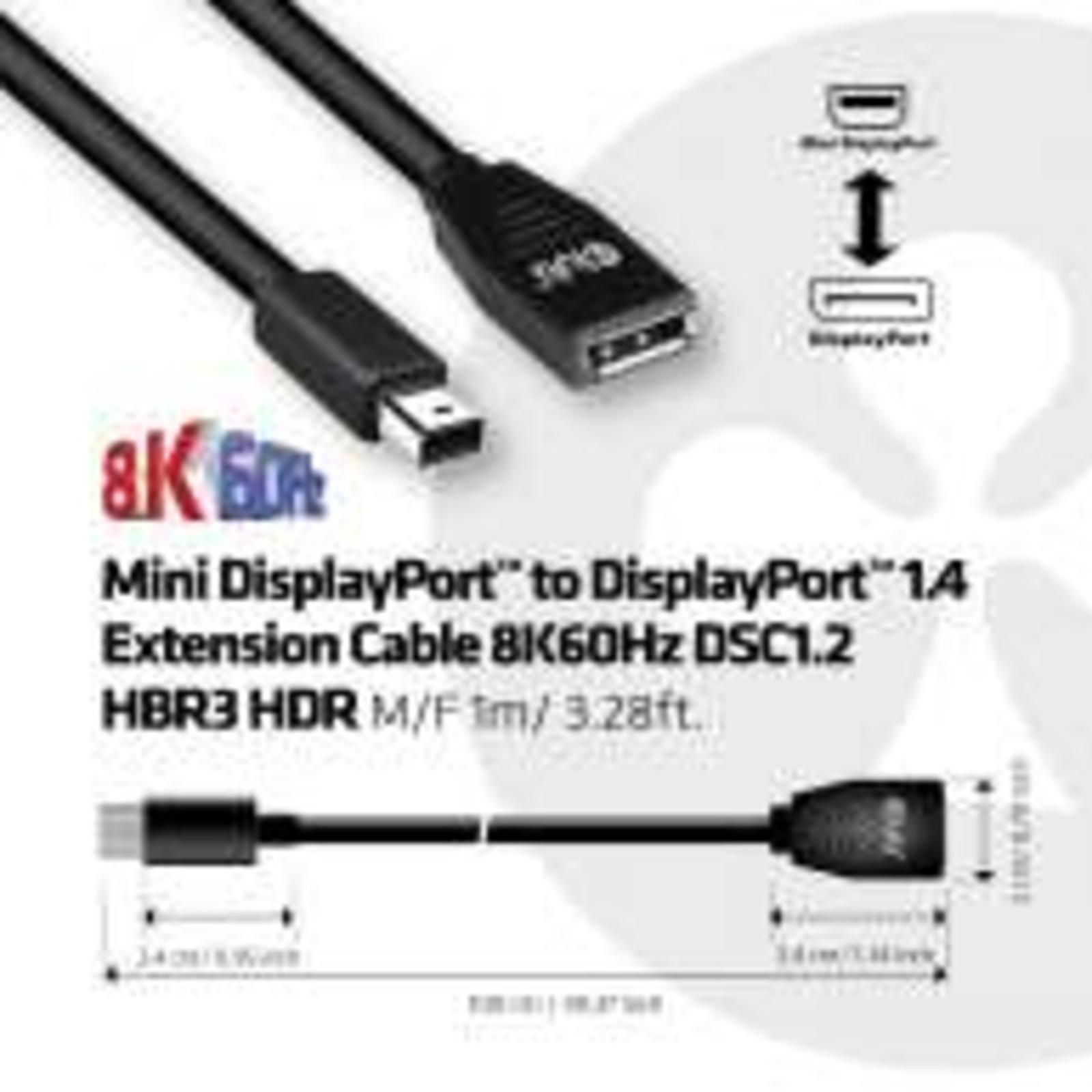 club3D Mini DisplayPort Adapter Cable Plug Socket 1.00 M Black