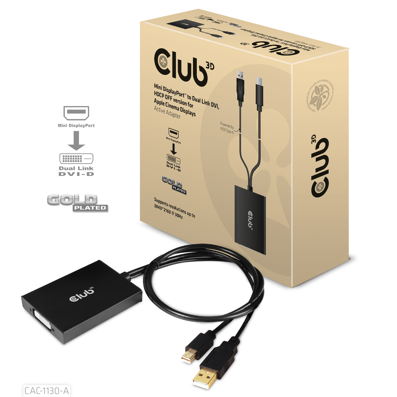 Club 3D Adapter MiniDisplayport DVI DualLink HDCP Off