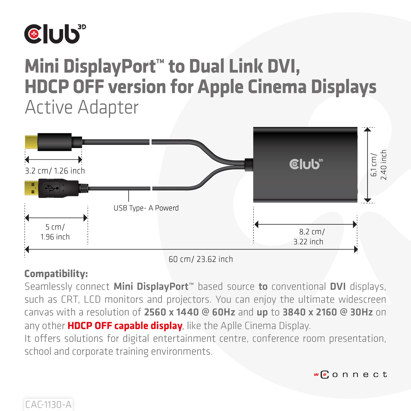 Club 3D Adapter MiniDisplayport DVI DualLink HDCP Off