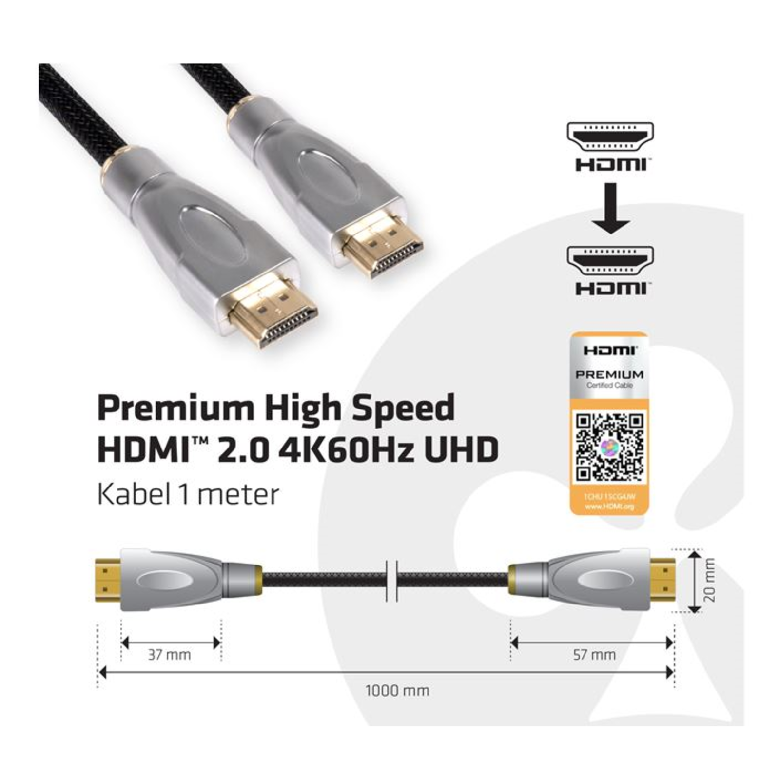 club3D HDMI Connection Cable HDMI-A Plug 1.00 M Black Silver 4K UHD Foil Shield UL-certified