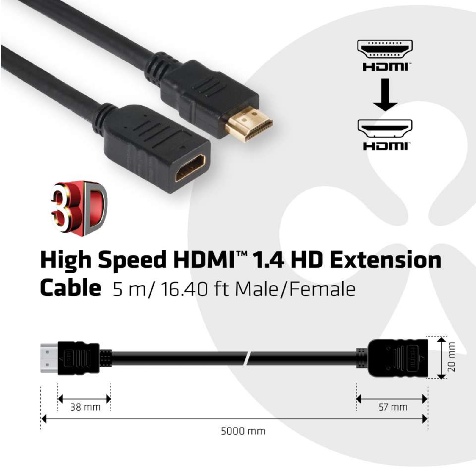 Club 3D HDMI Extension Cable 5m/16ft Male/Female
