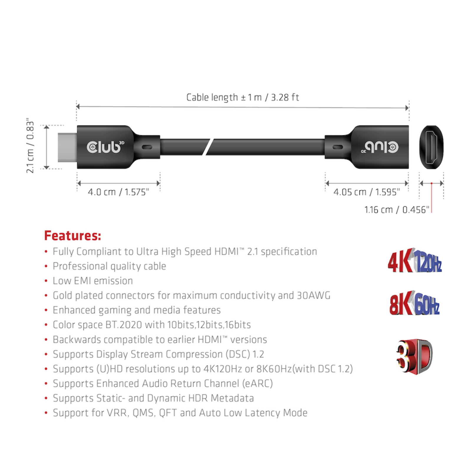 Club 3D HDMI Male to HDMI Female 1 M
