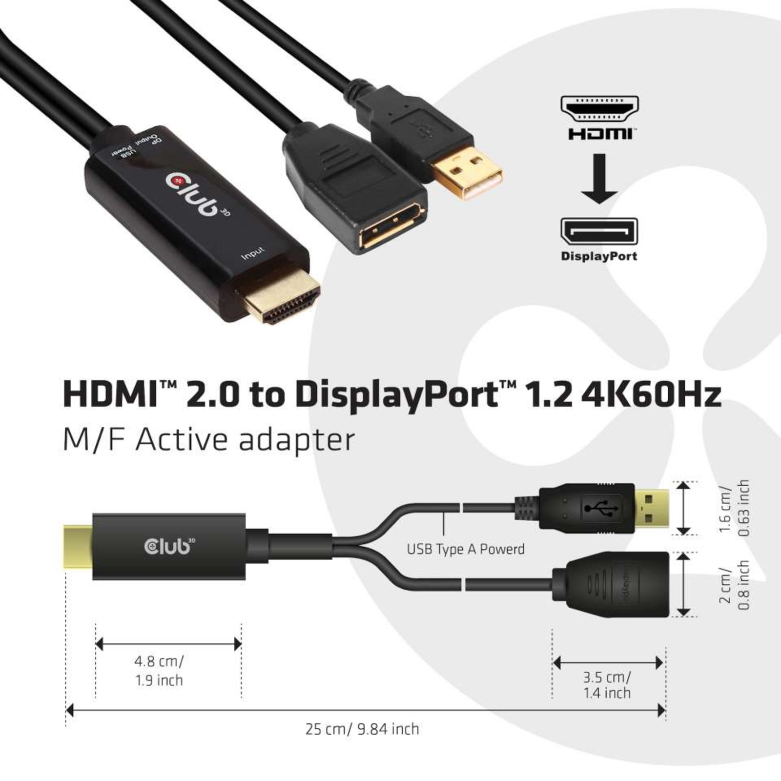 Club 3D Videoadapter Display Port HDMI 25cm