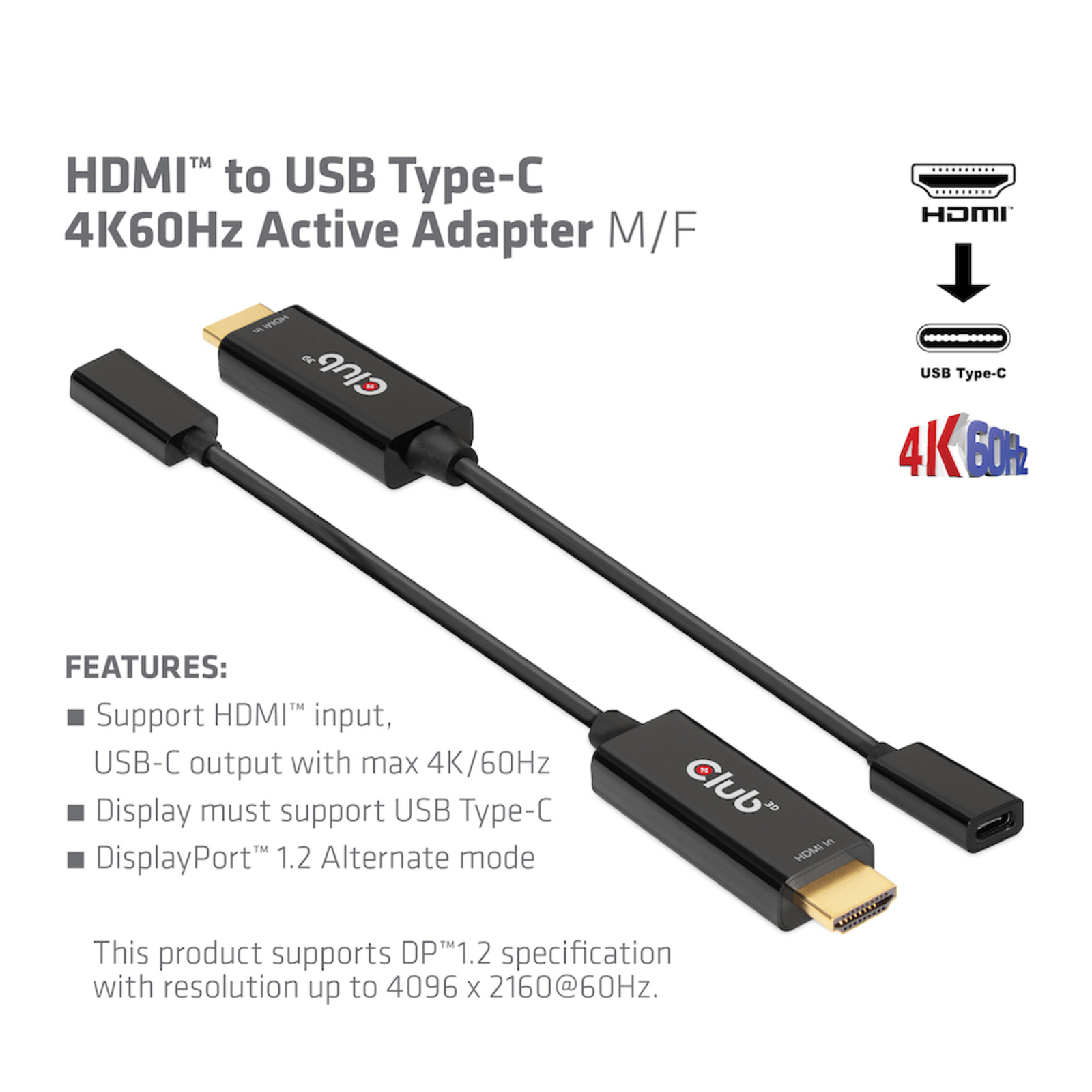 Club 3D Videoadapter Cable HDMI USB 22cm Black