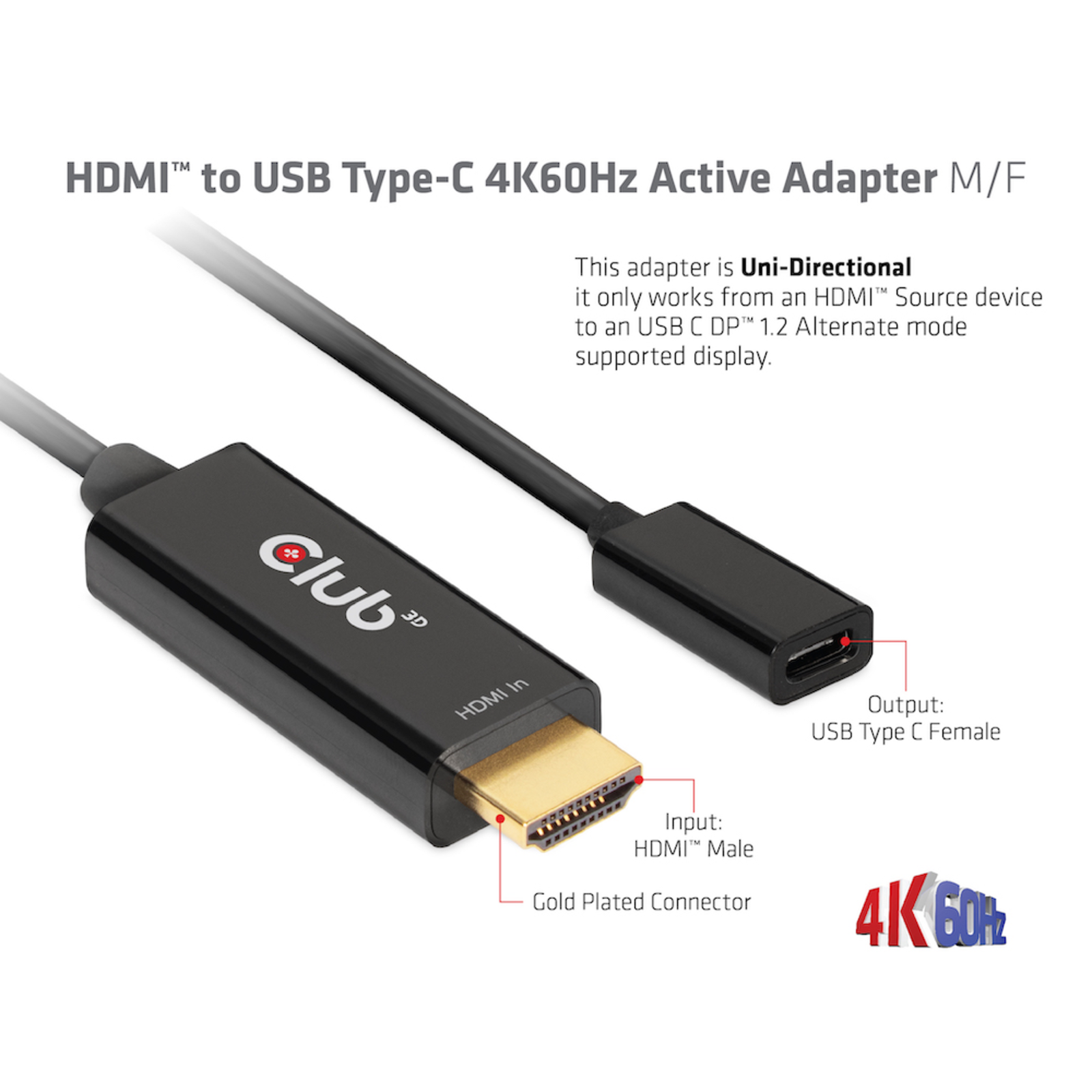 Club 3D Videoadapter Cable HDMI USB 22cm Black