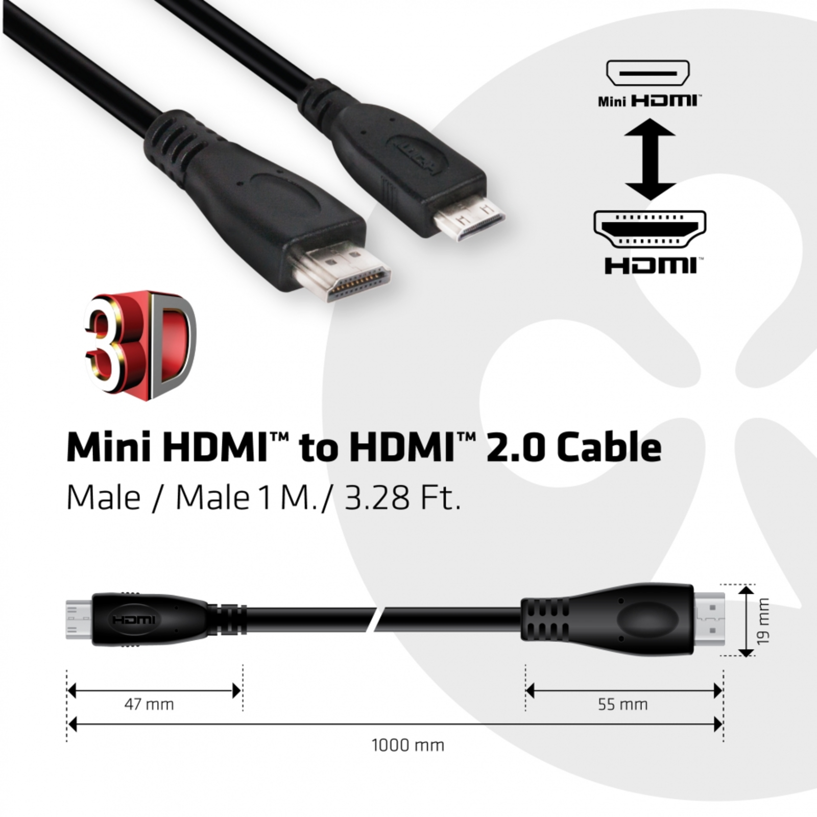 Club 3D Cable Mini-HDMI HDMI 2.0 1m 4K 60Hz St/St