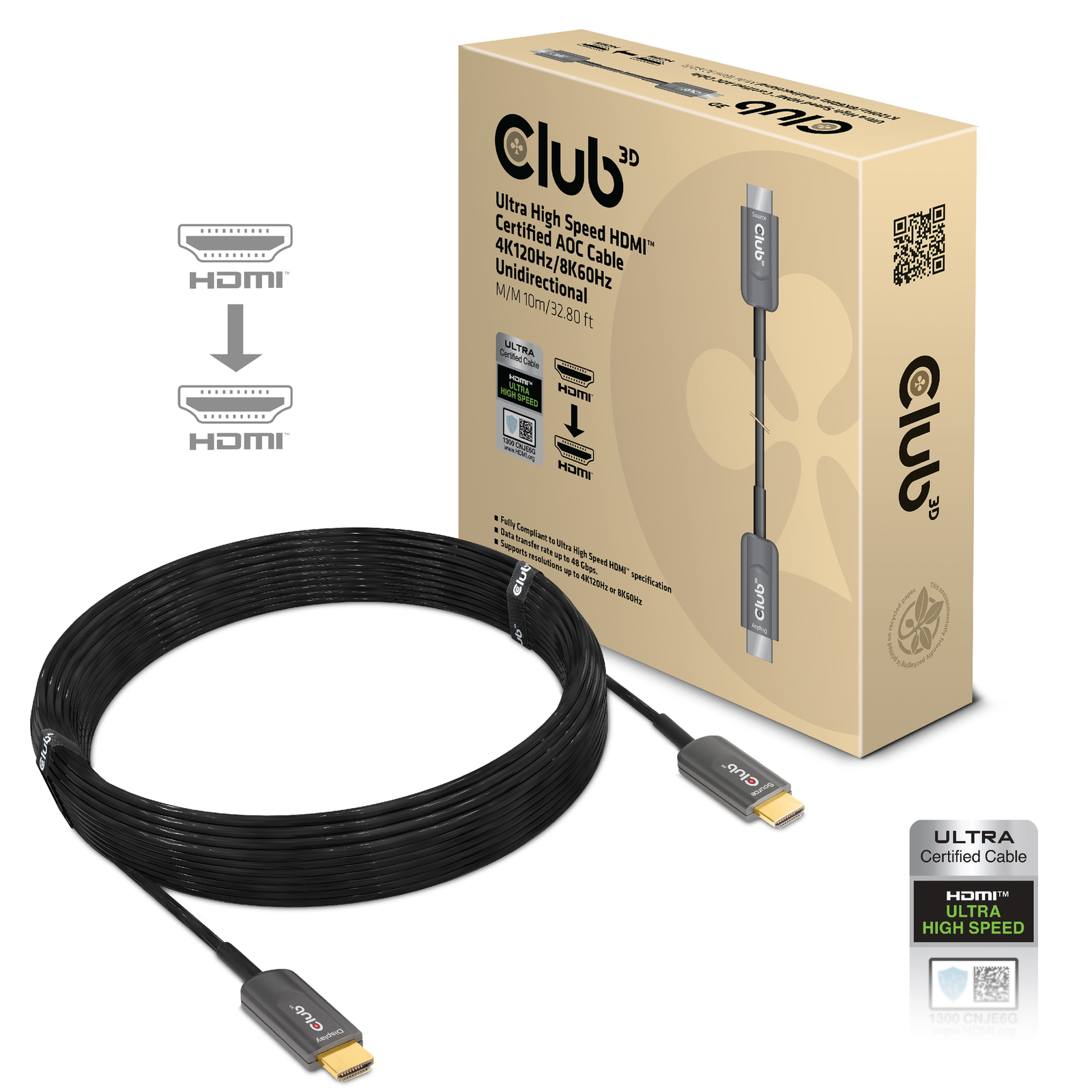 Club 3D HDMI-cable A A 2.1 Active Opt. 8K60Hz UHD 10 Metres