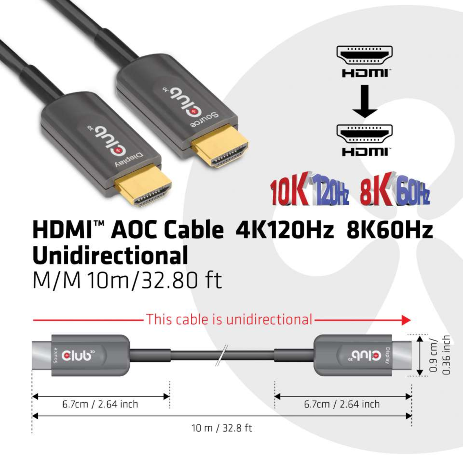 Club 3D HDMI-cable A A 2.1 Active Opt. 8K60Hz UHD 10 Metres