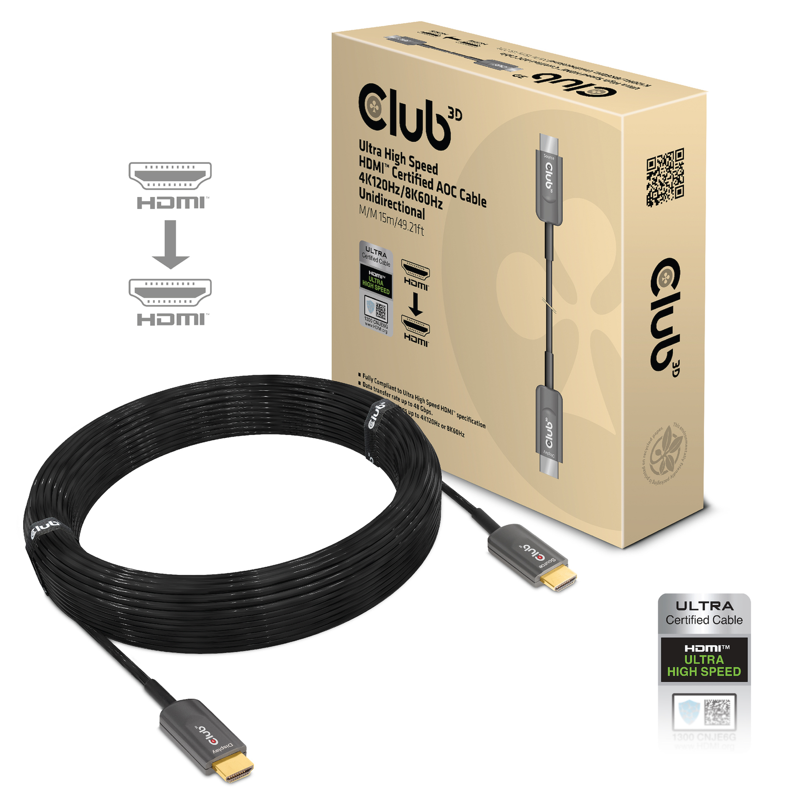 Club 3D HDMI-cable A A 2.1 Active Opt. 8K60Hz UHD 15 Metres