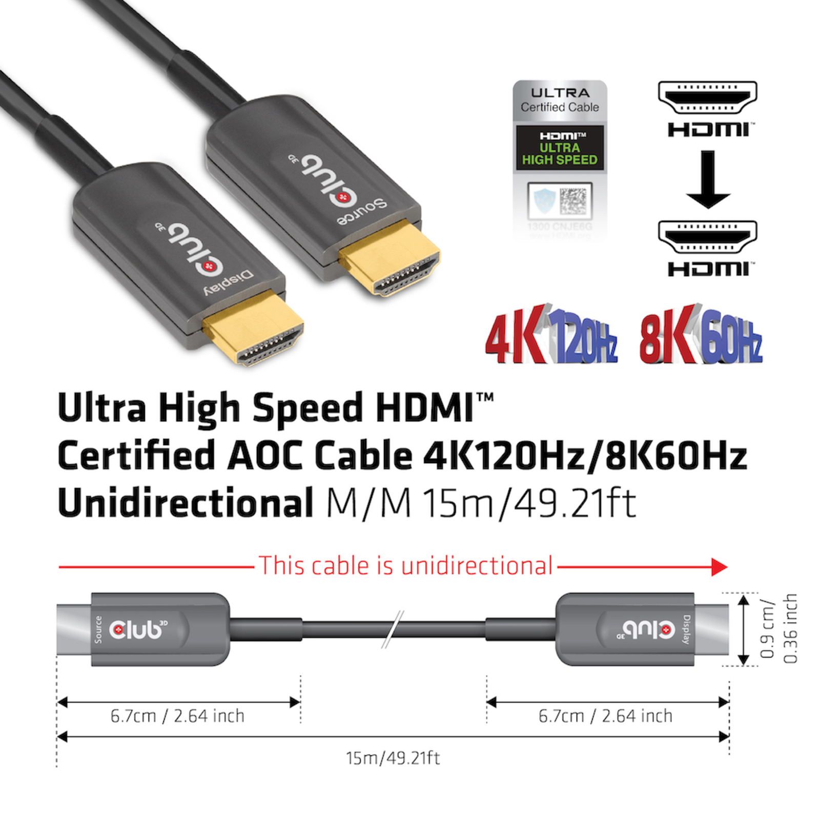 Club 3D HDMI-cable A A 2.1 Active Opt. 8K60Hz UHD 15 Metres