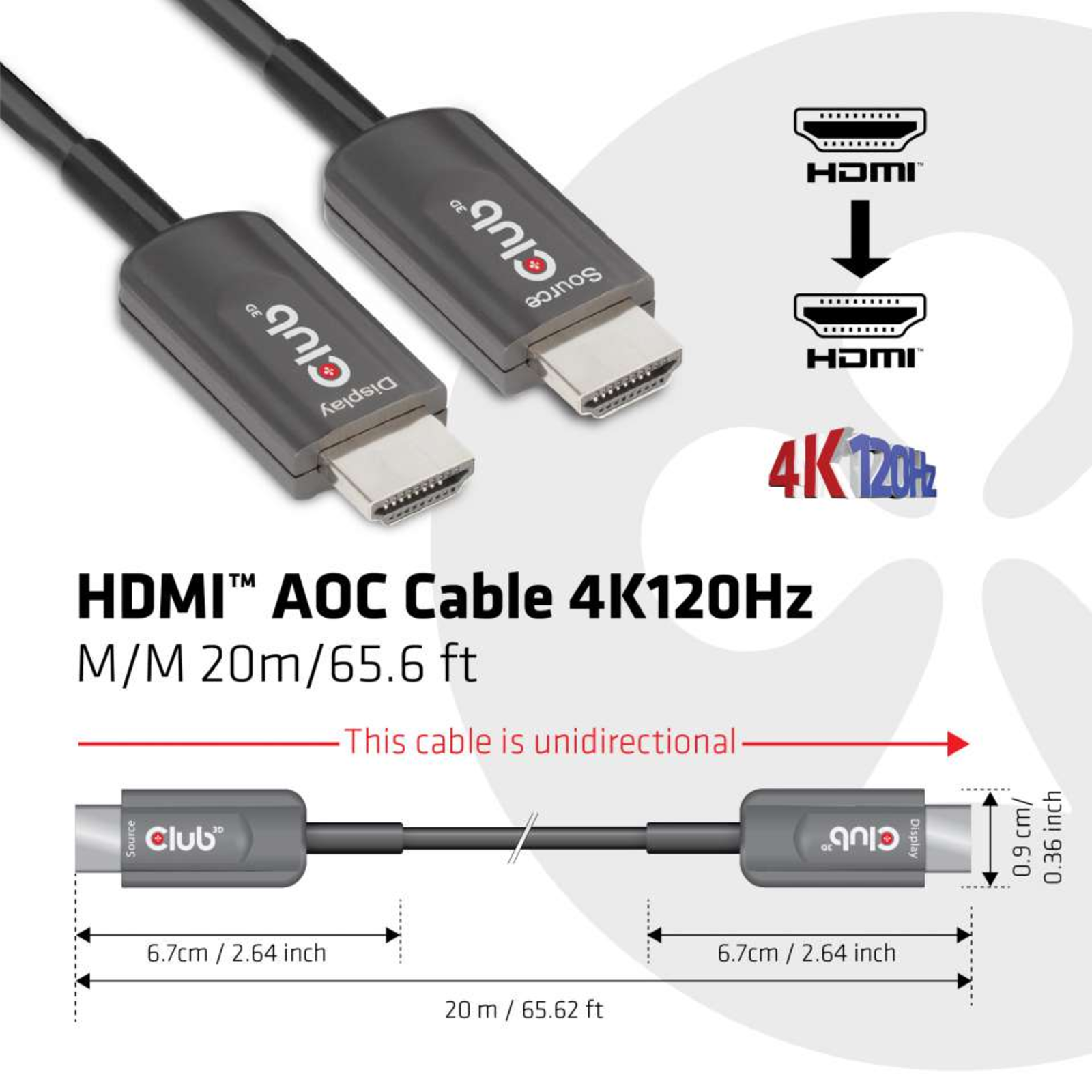 Club 3D HDMI-cable A A 2.1 Active Opt. 8K60Hz UHD 20 Metres