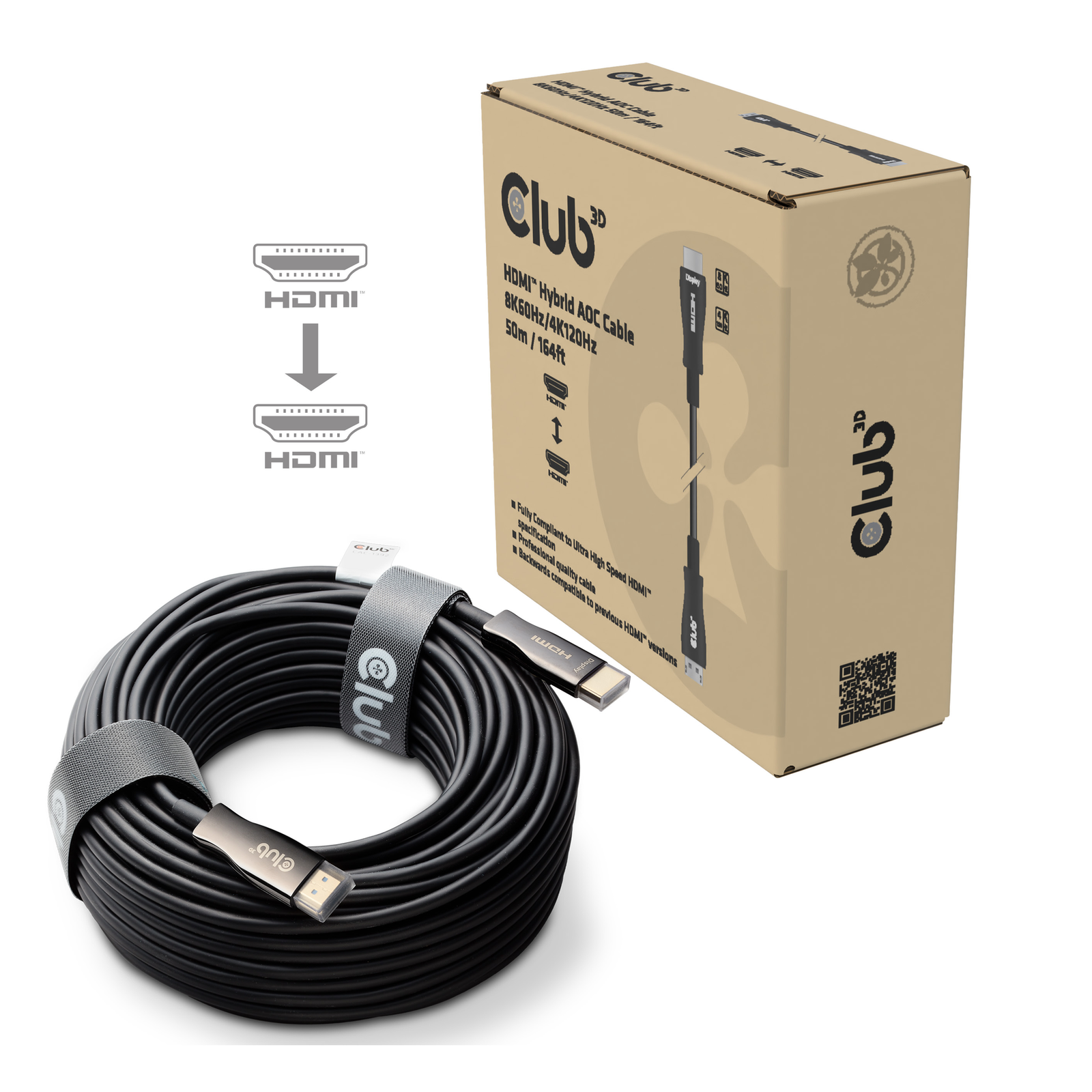 Club 3D Ultra High Speed HDMI Cable Male to 50 M Shielded Hybrid Copper/fibre Optic Black Active