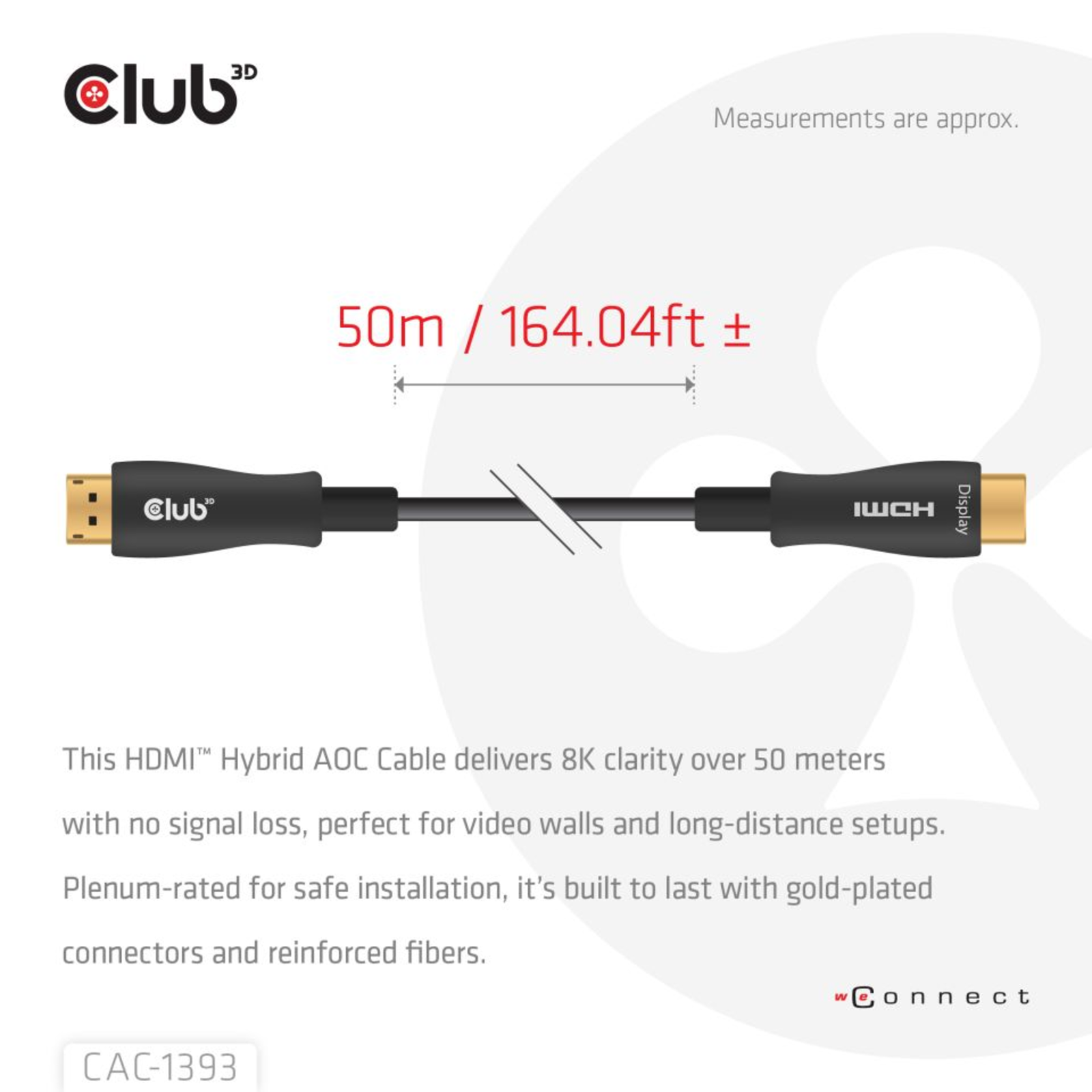 Club 3D Ultra High Speed HDMI Cable Male to 50 M Shielded Hybrid Copper/fibre Optic Black Active