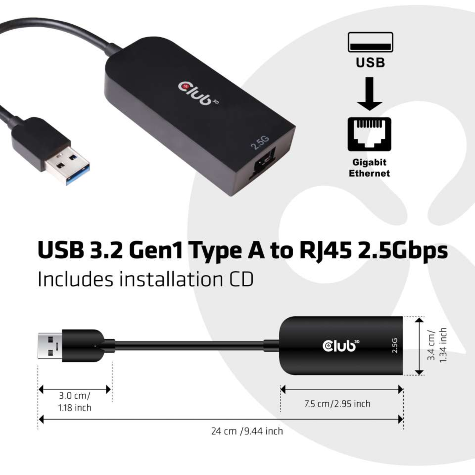 Club 3D Networkadapter USB 3.2 Gen 1 2.5Gbps Cabling