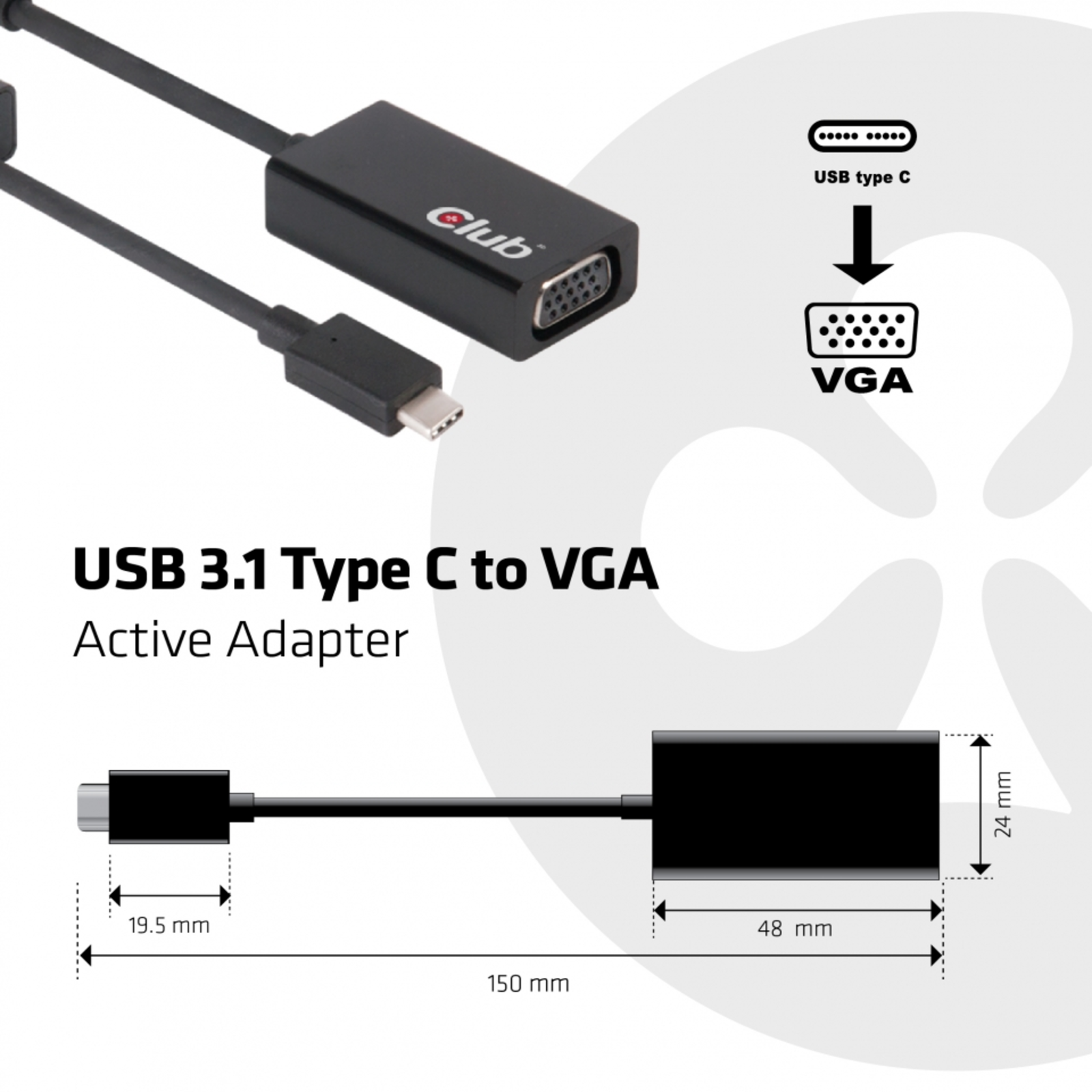 Club 3D USB 3.1 Type C to VGA Active