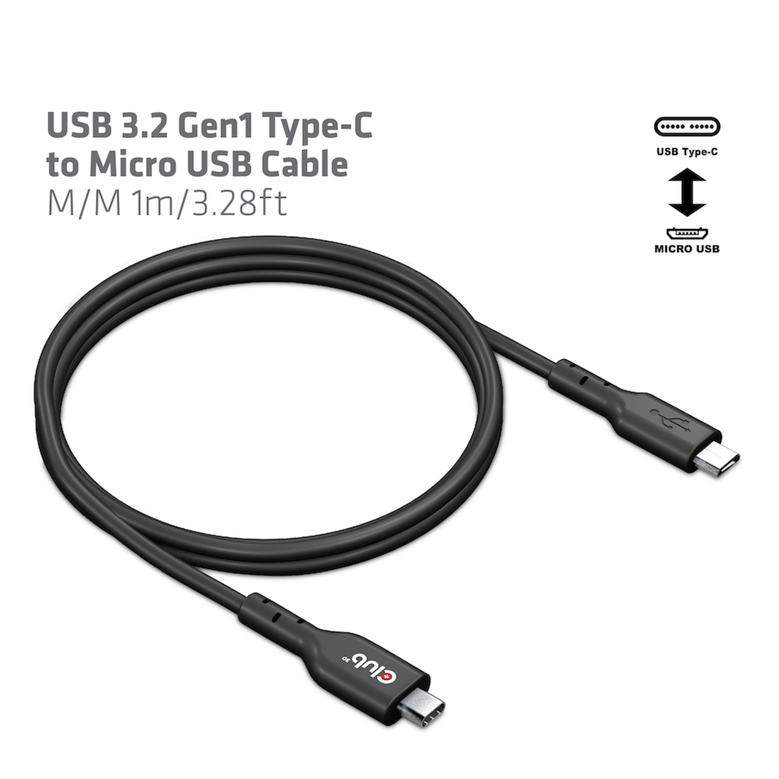 club3D USB Cable USB 3.2 Gen1 USB 3.0 USB 3.1 Gen1 USB-C Plug USB Micro-B Plug 1.00 M Black CAC-1526