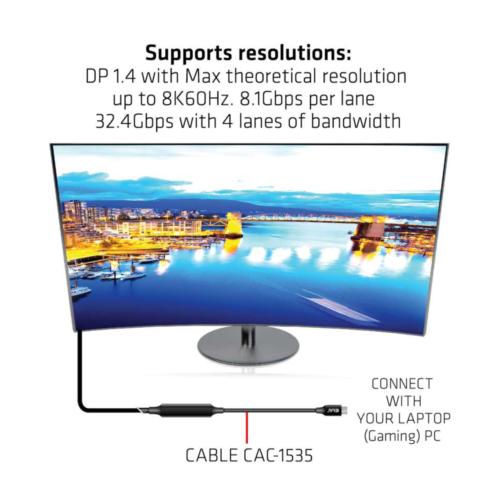 Club 3D USB 3.2 Gen 2 Display Port 1.4 USB Type-C Cable 5m Black