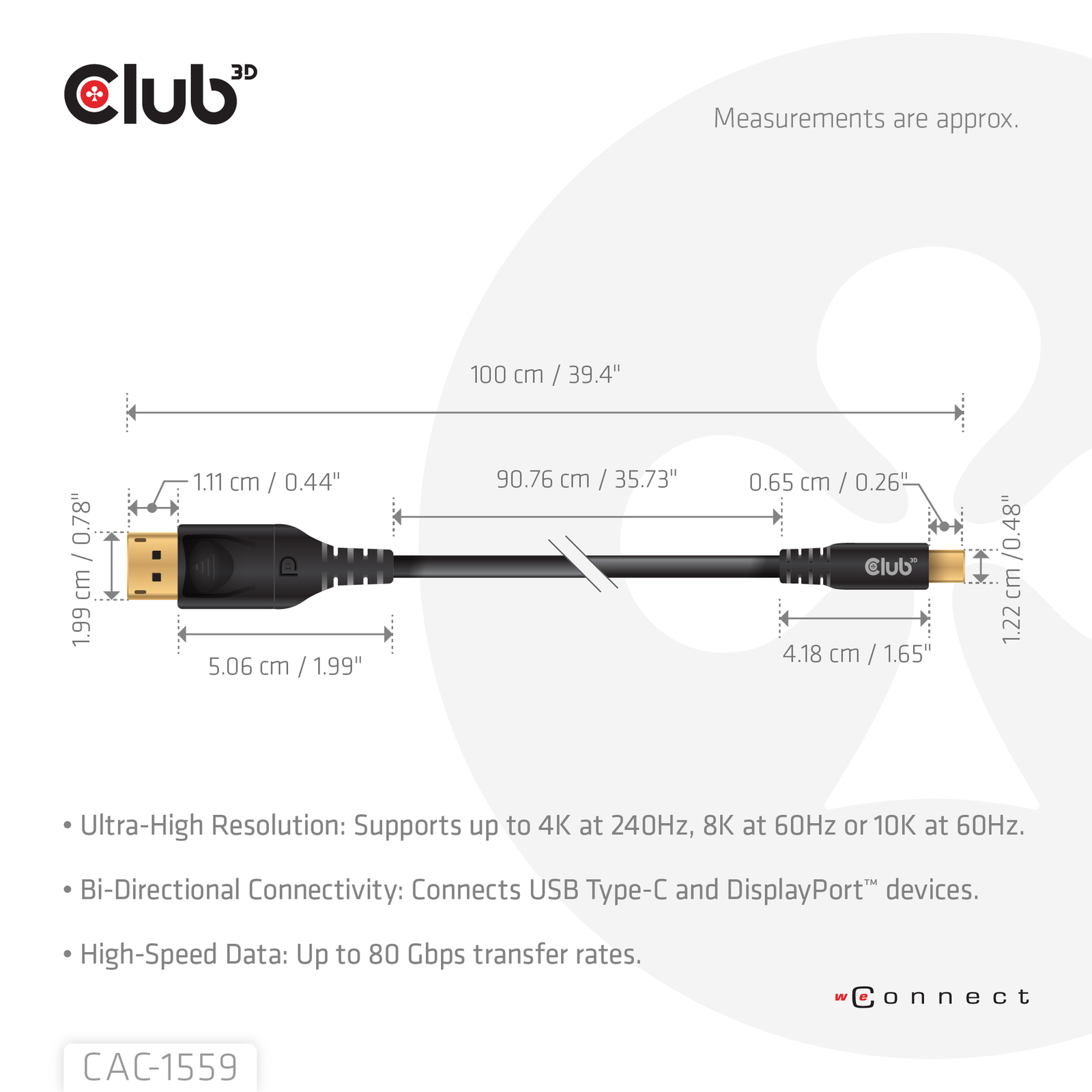 Club 3D Cable USB Type C (male) DisplayPort 2.1 (male) 1.0m