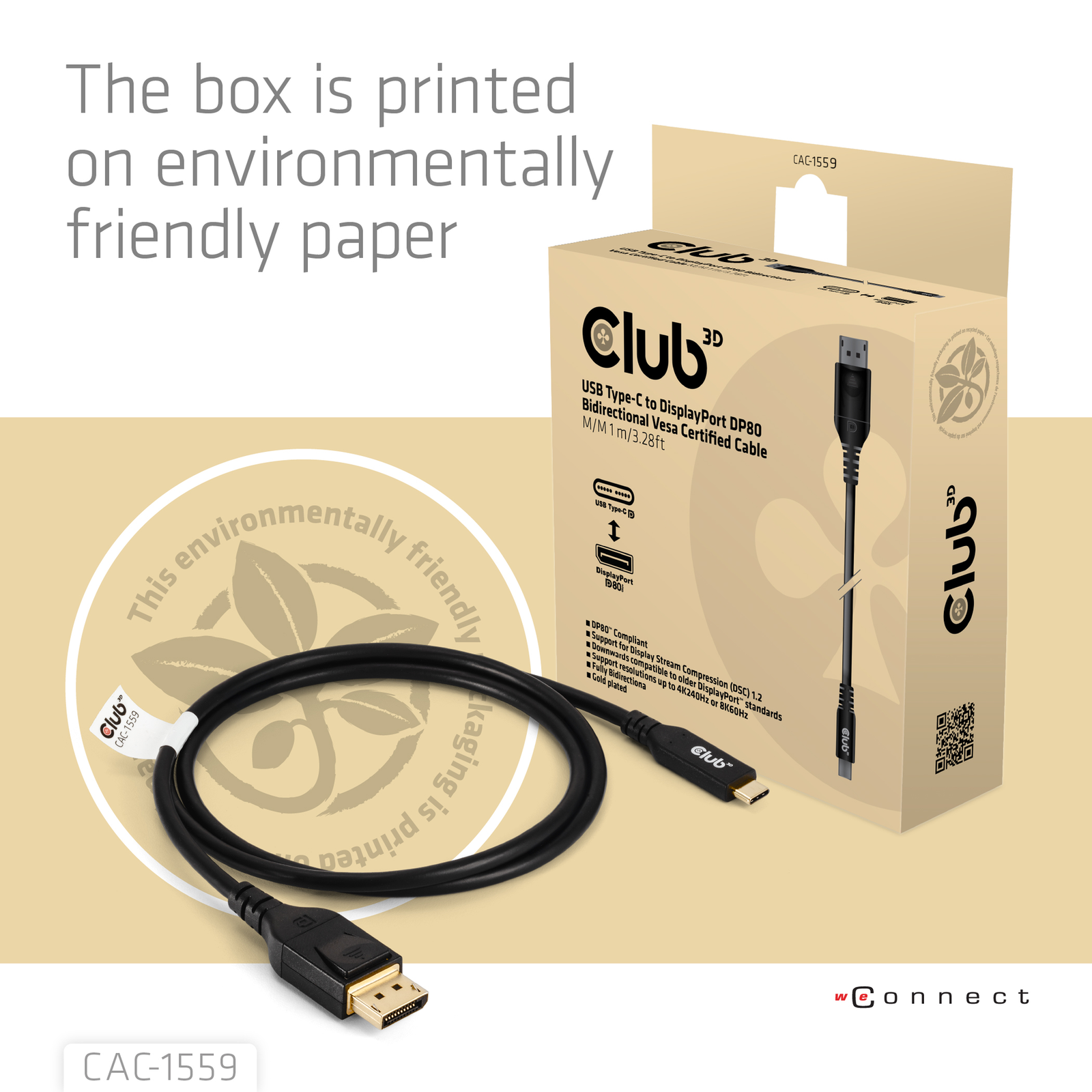 Club 3D Cable USB Type C (male) DisplayPort 2.1 (male) 1.0m