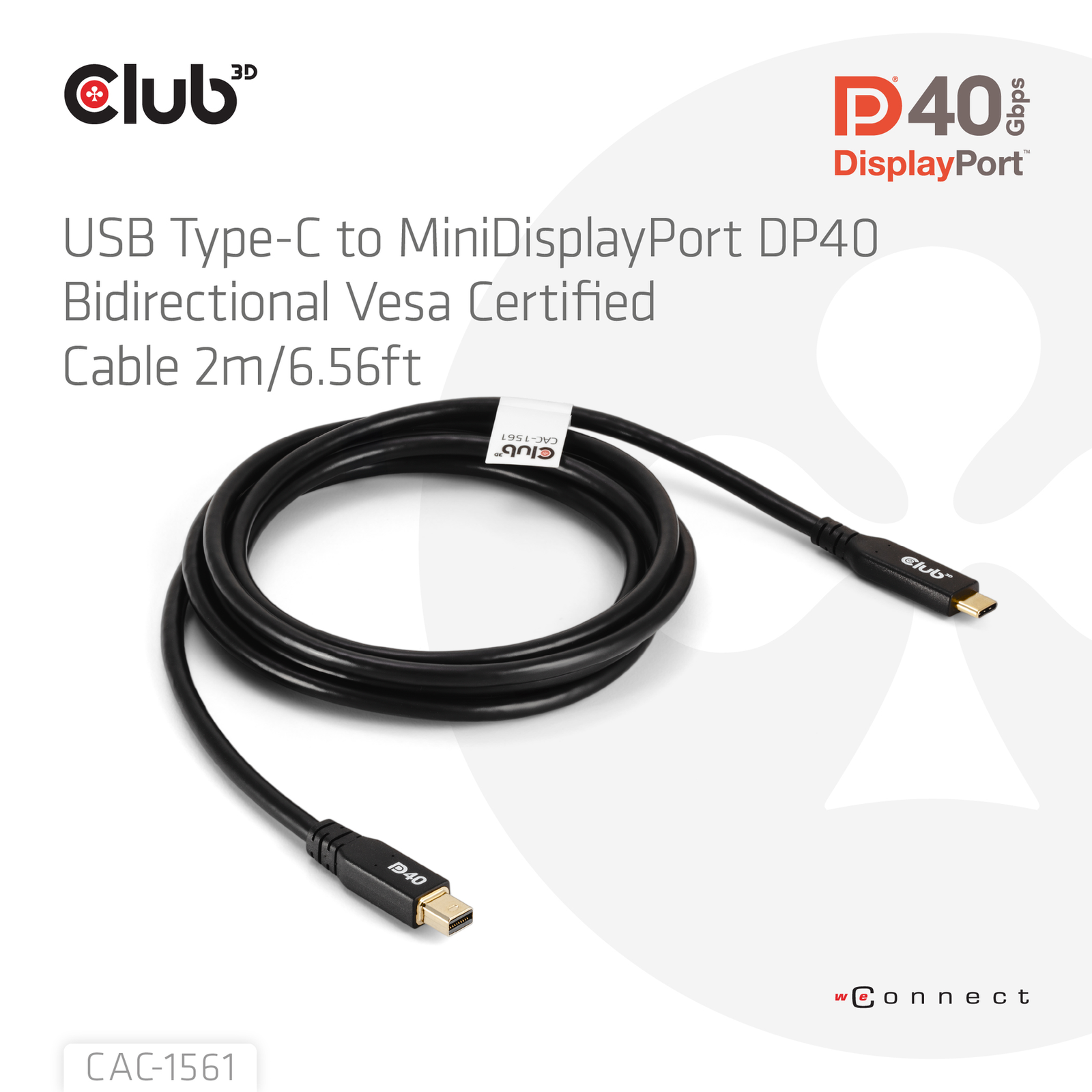 Club 3D Cable USB Type C (male) DisplayPort Mini 2.1 (male) 2.0m