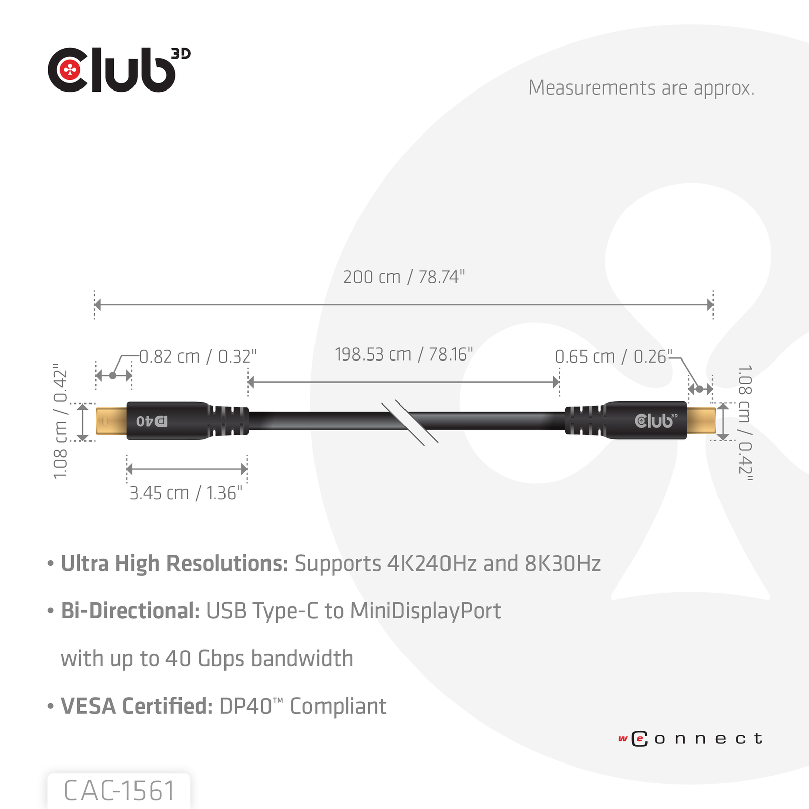 Club 3D Cable USB Type C (male) DisplayPort Mini 2.1 (male) 2.0m