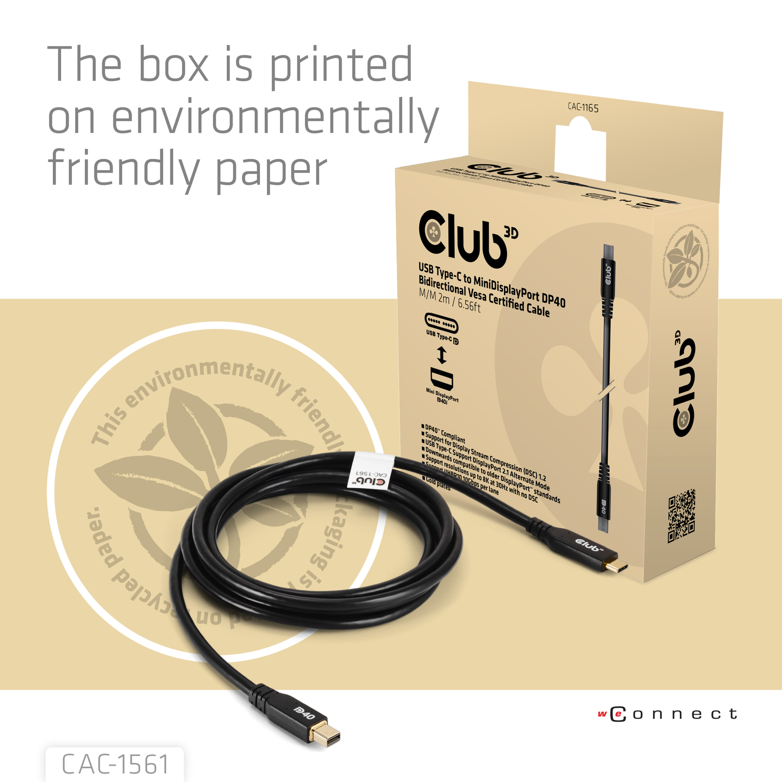 Club 3D Cable USB Type C (male) DisplayPort Mini 2.1 (male) 2.0m
