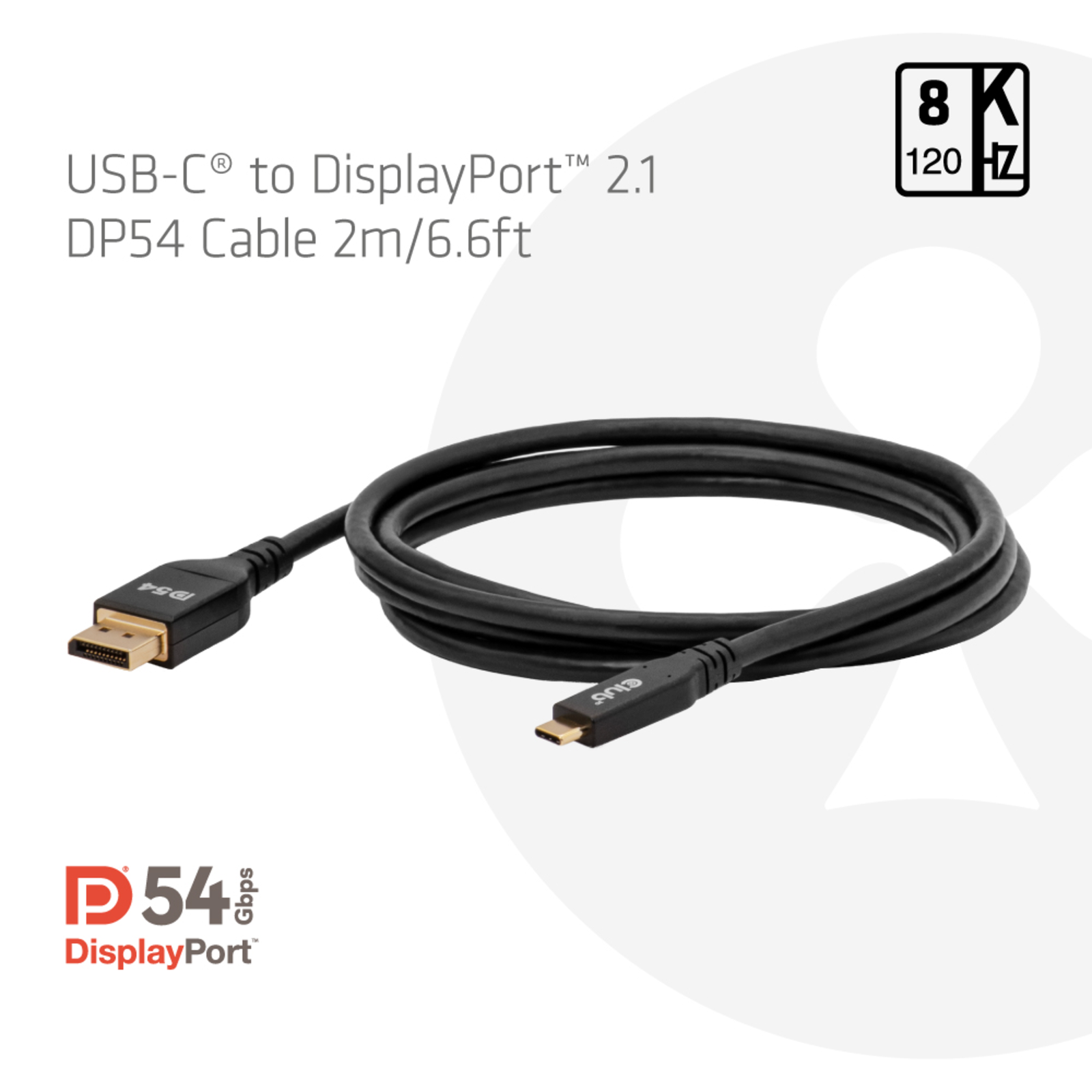 Club 3D Cable USB Type C- DP 2.1 8K120Hz St/St Cable Digital/Data