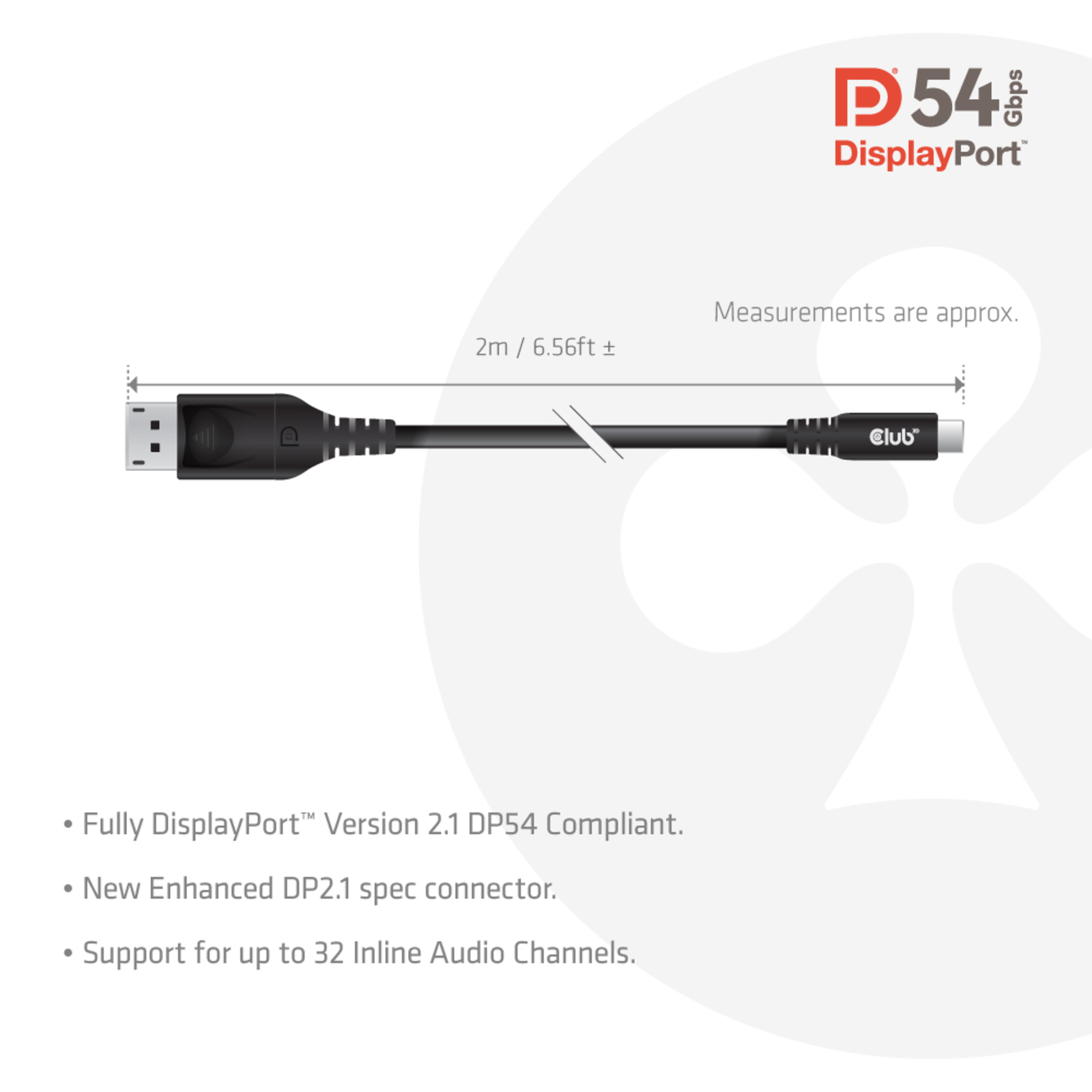Club 3D Cable USB Type C- DP 2.1 8K120Hz St/St Cable Digital/Data