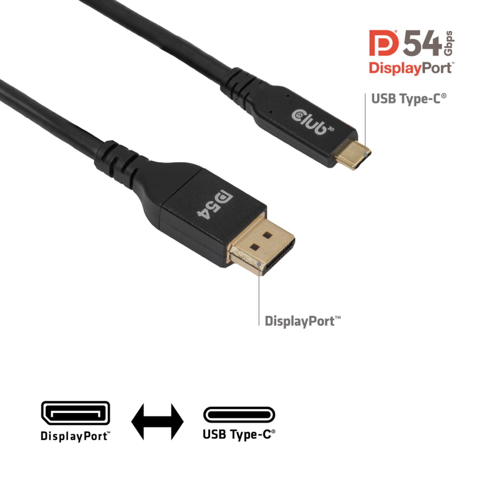 Club 3D Cable USB Type C- DP 2.1 8K120Hz St/St Cable Digital/Data